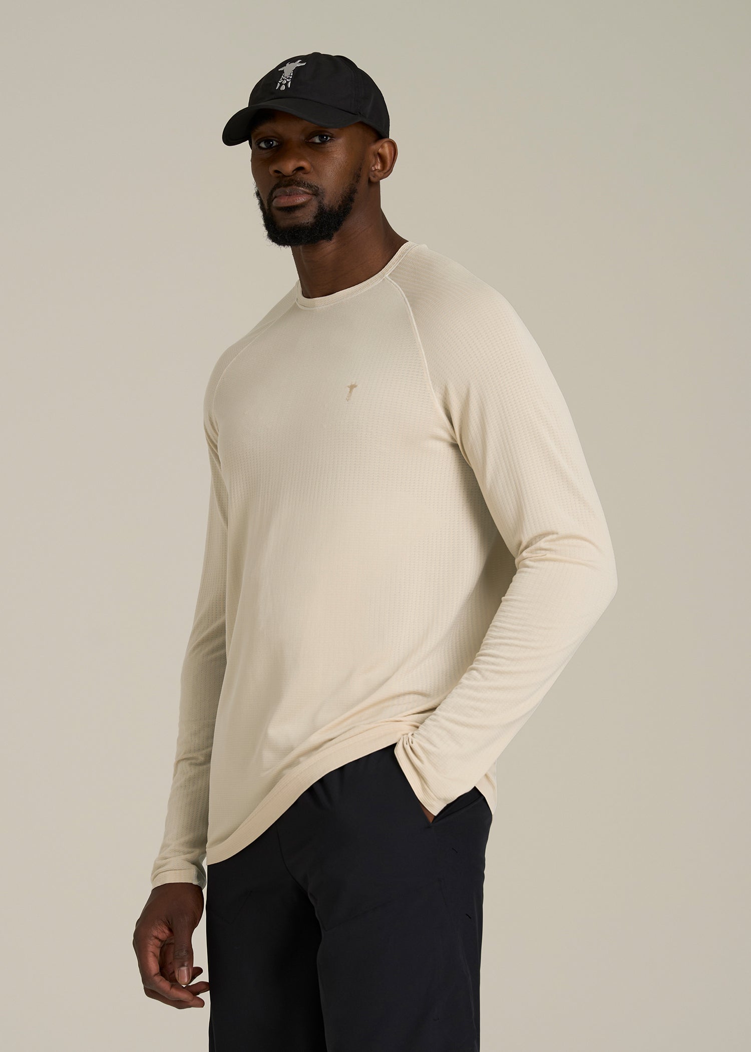 Long Sleeve Vented Training Top for Tall Men in Vanilla Latte