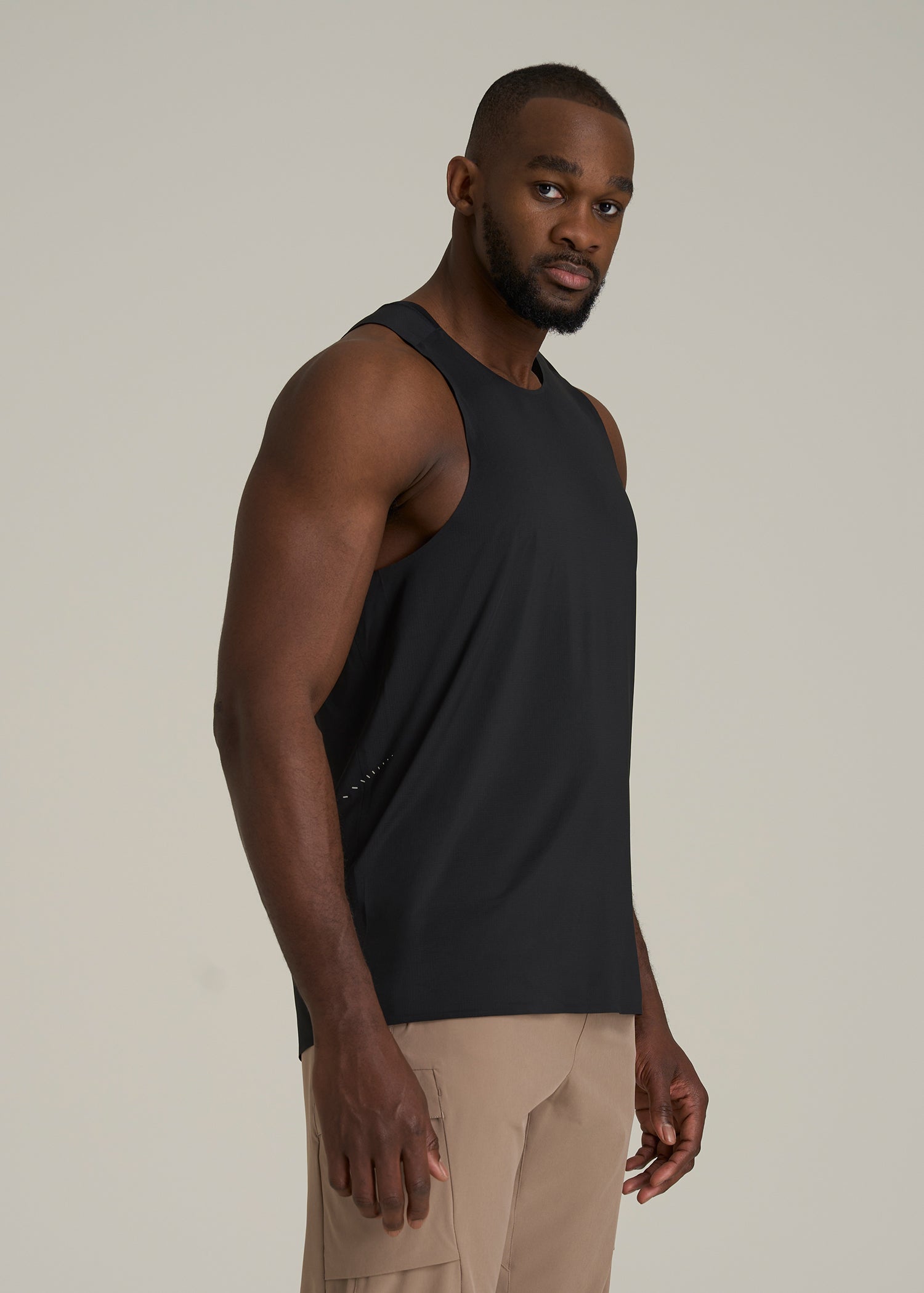 Perforated Training Singlet for Tall Men in Black