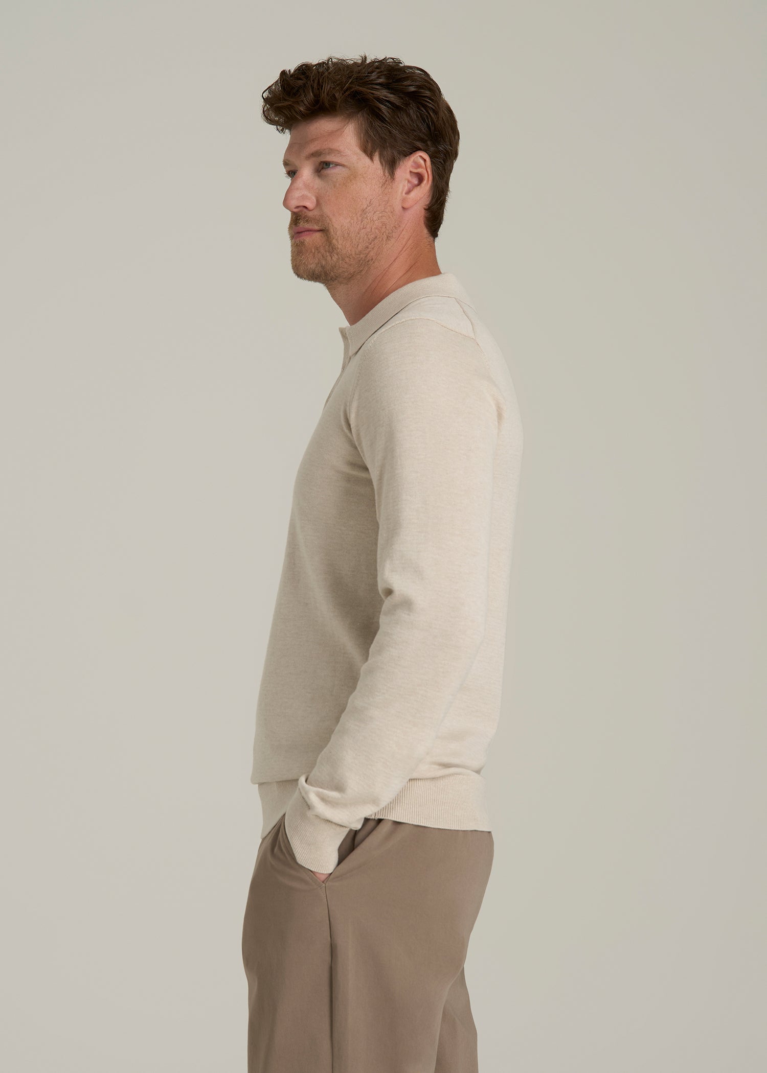 Polo Sweater for Tall Men in Vanilla Latte Mix