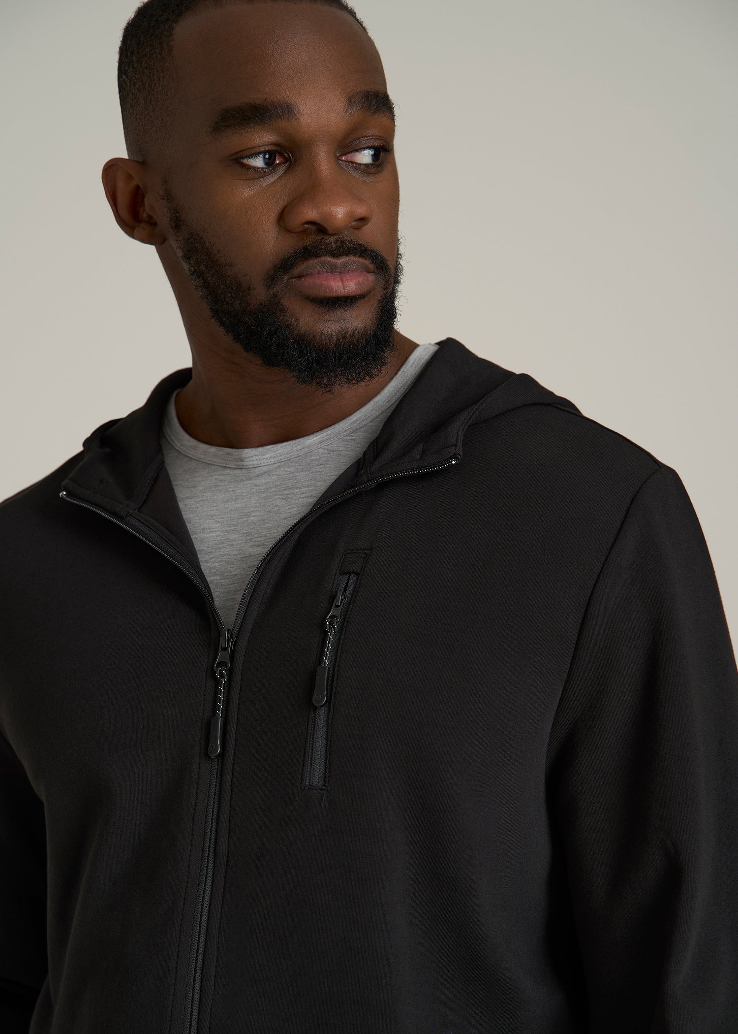 Tech-Knit Long Track Jacket for Tall Men in Black