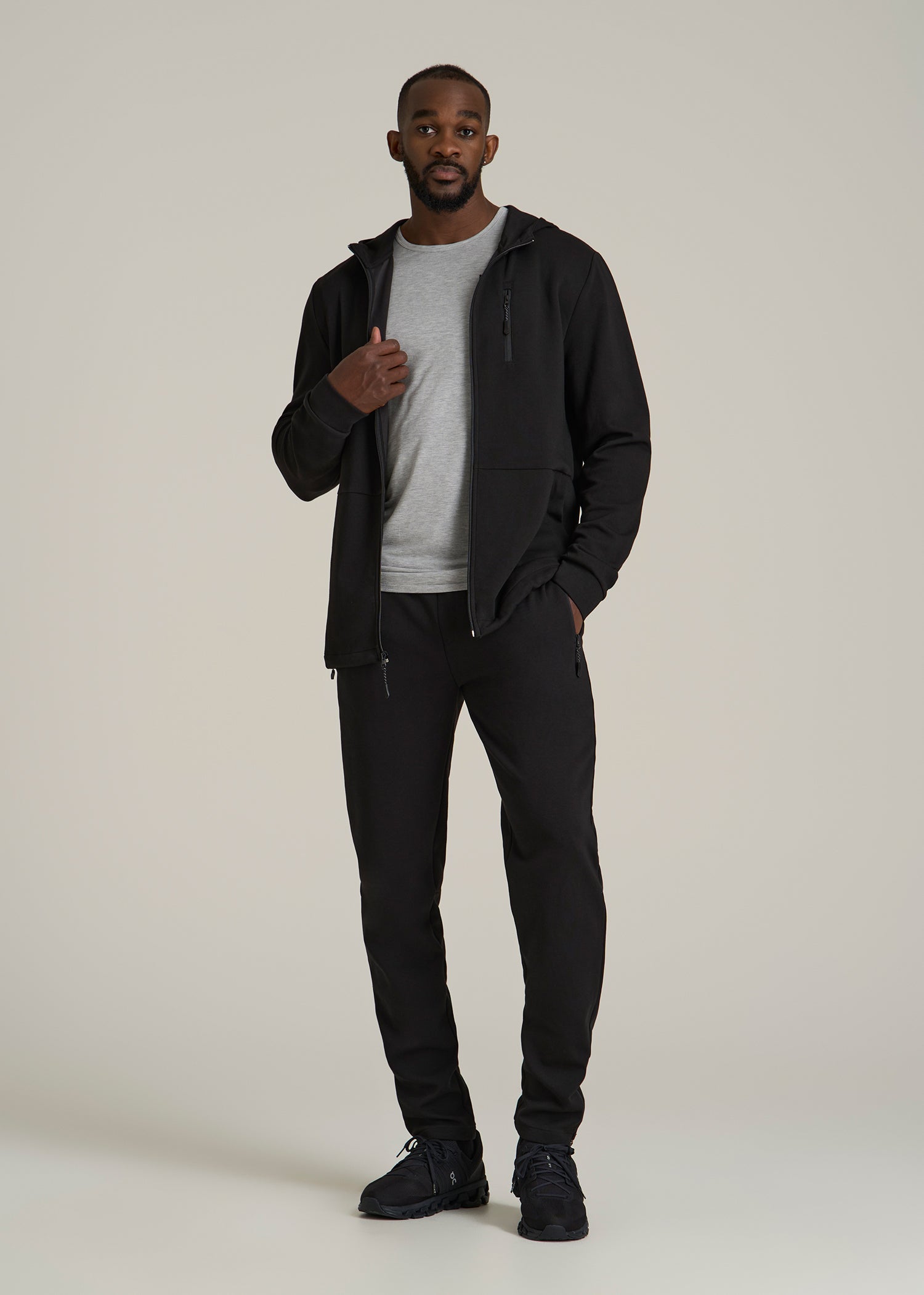 Tech-Knit Long Track Jacket for Tall Men in Black