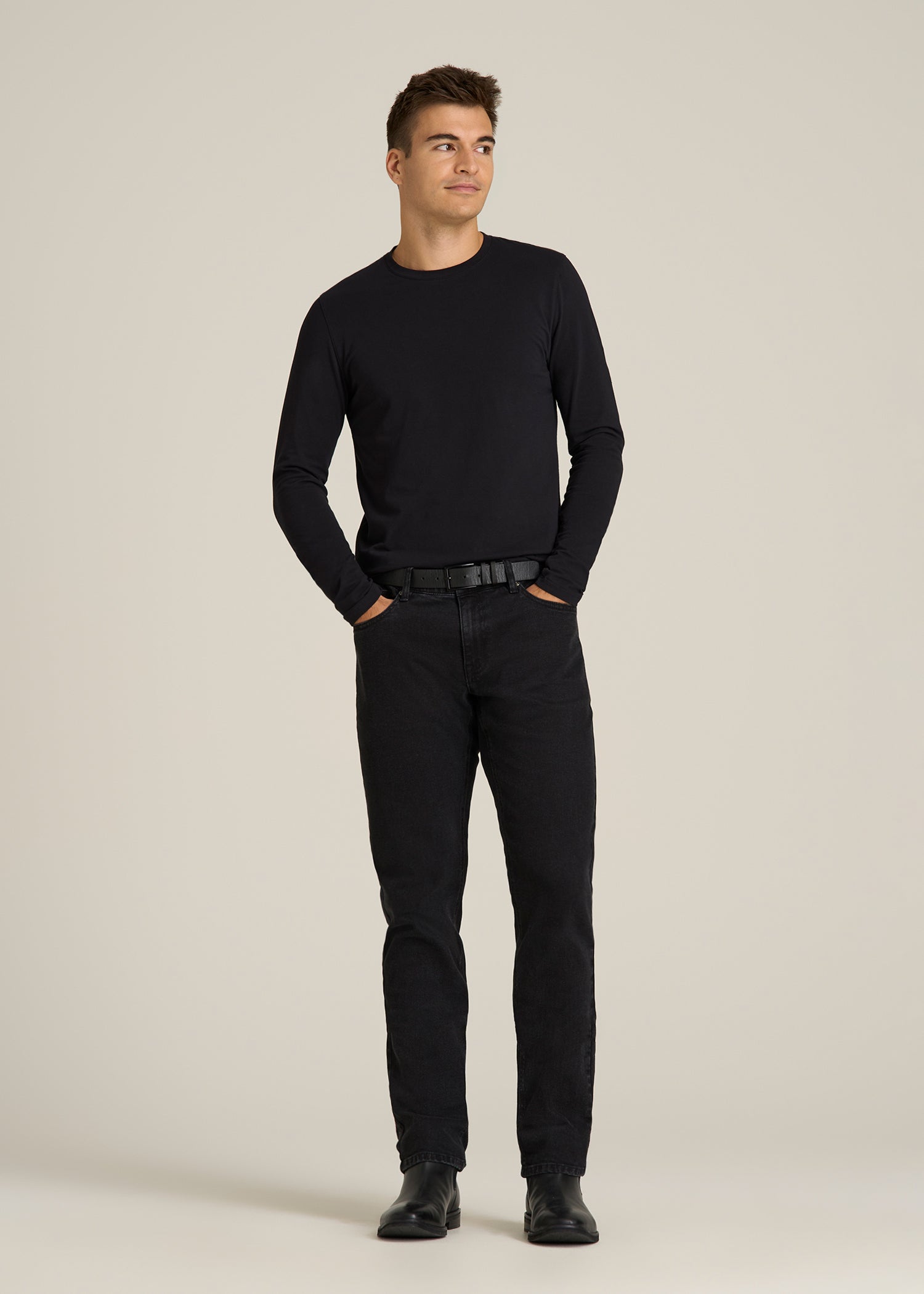 The Essential Modern Fit Crewneck Long Sleeve Tee for Tall Men in Black