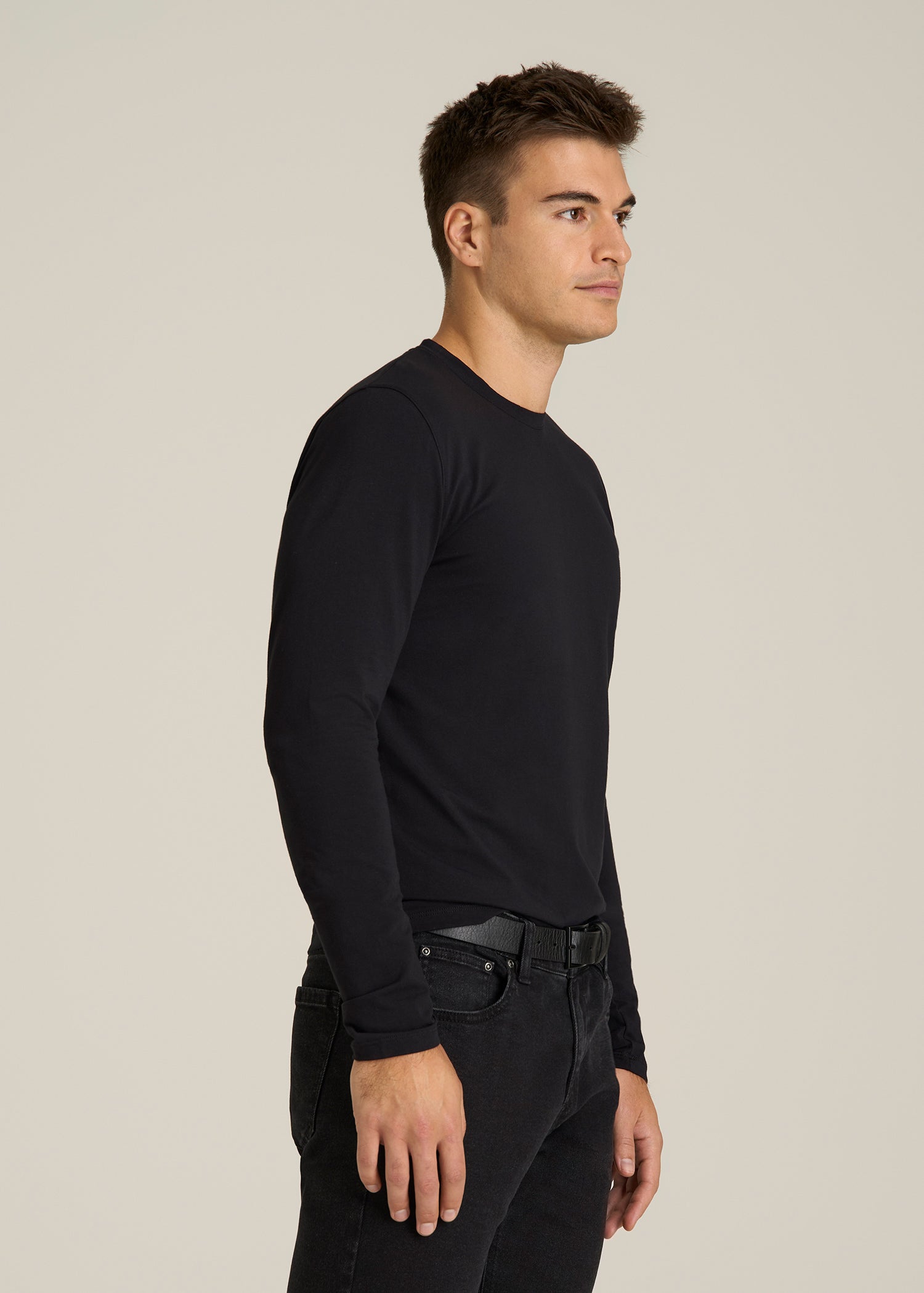The Essential Modern Fit Crewneck Long Sleeve Tee for Tall Men in Black