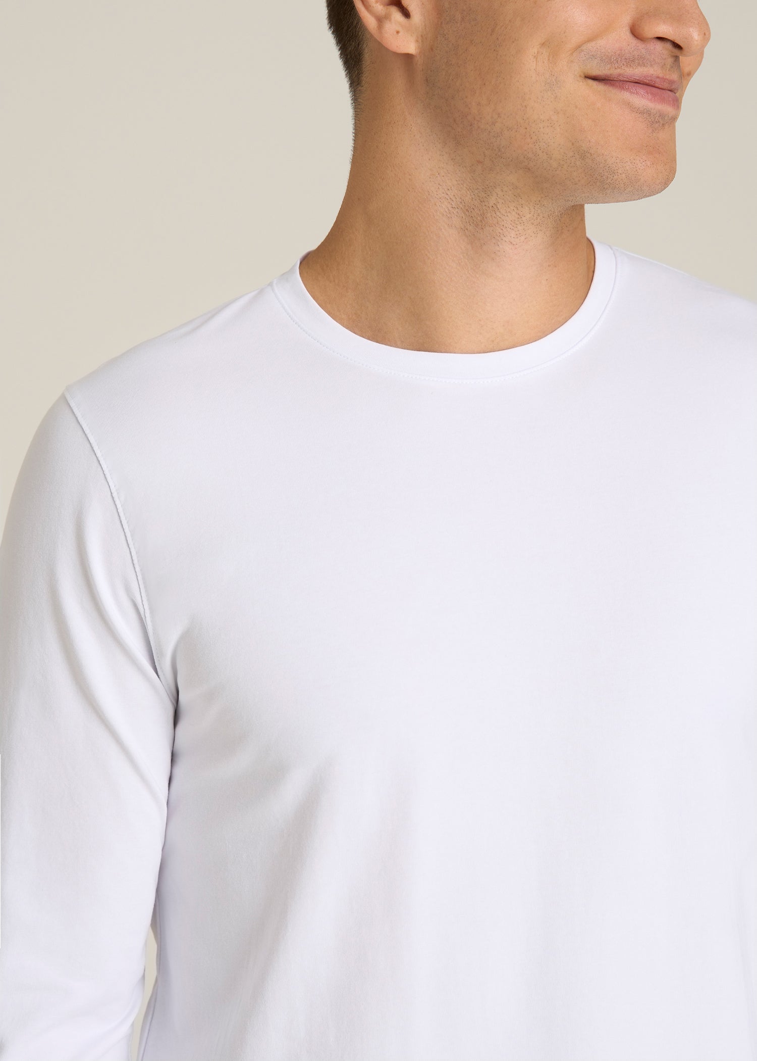 The Essential Modern Fit Crewneck Long Sleeve Tee for Tall Men in White