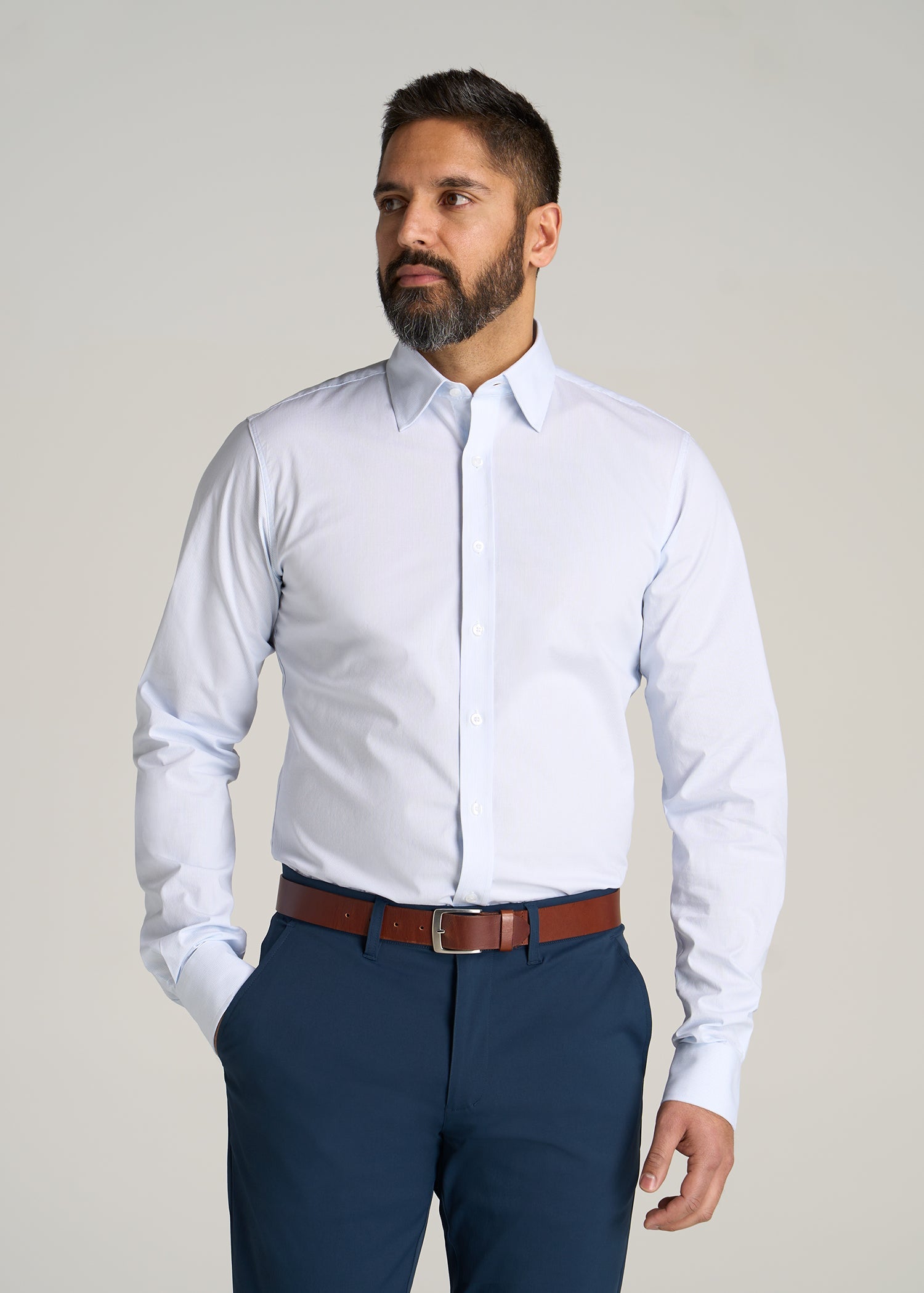 Oskar Easy Care Dress Shirts in Blue Mini Stripe
