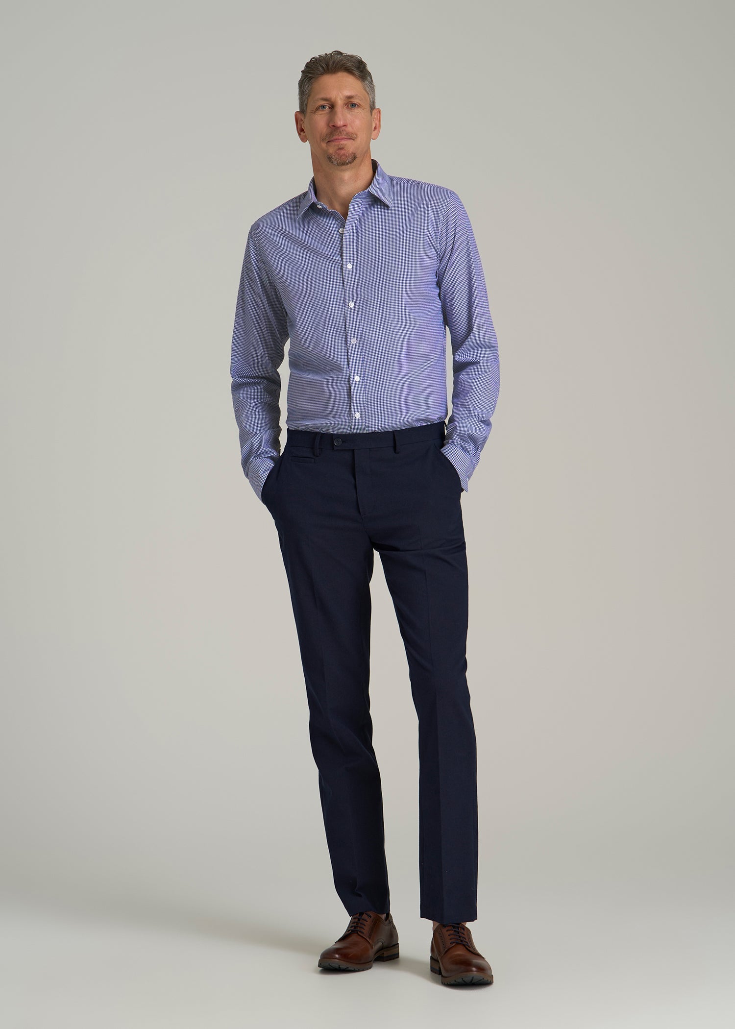 Oskar Easy care Dress Shirts in Cobalt Mini Check