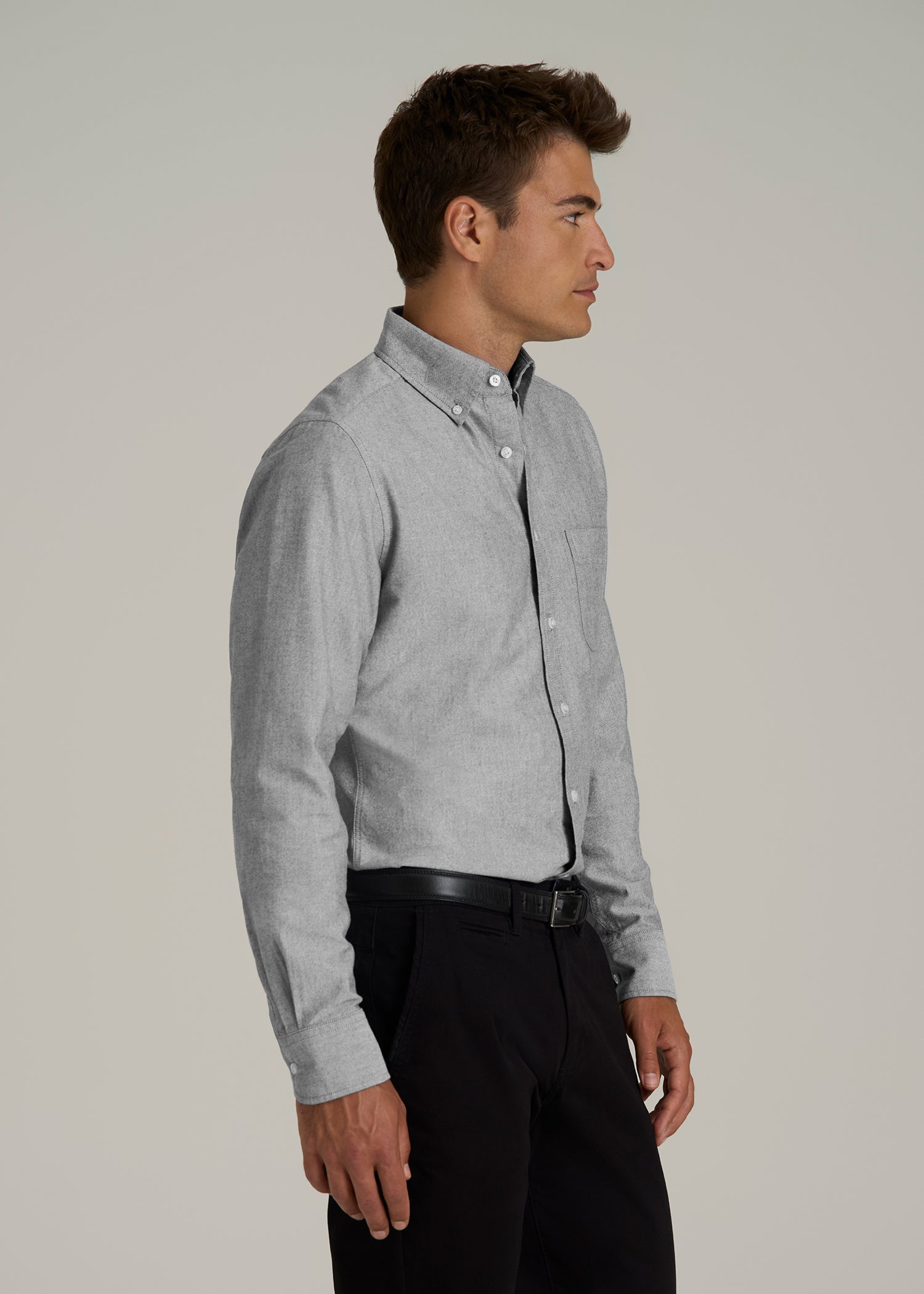 Oxford Cloth Button Down Shirt for Tall Men in Formal Grey