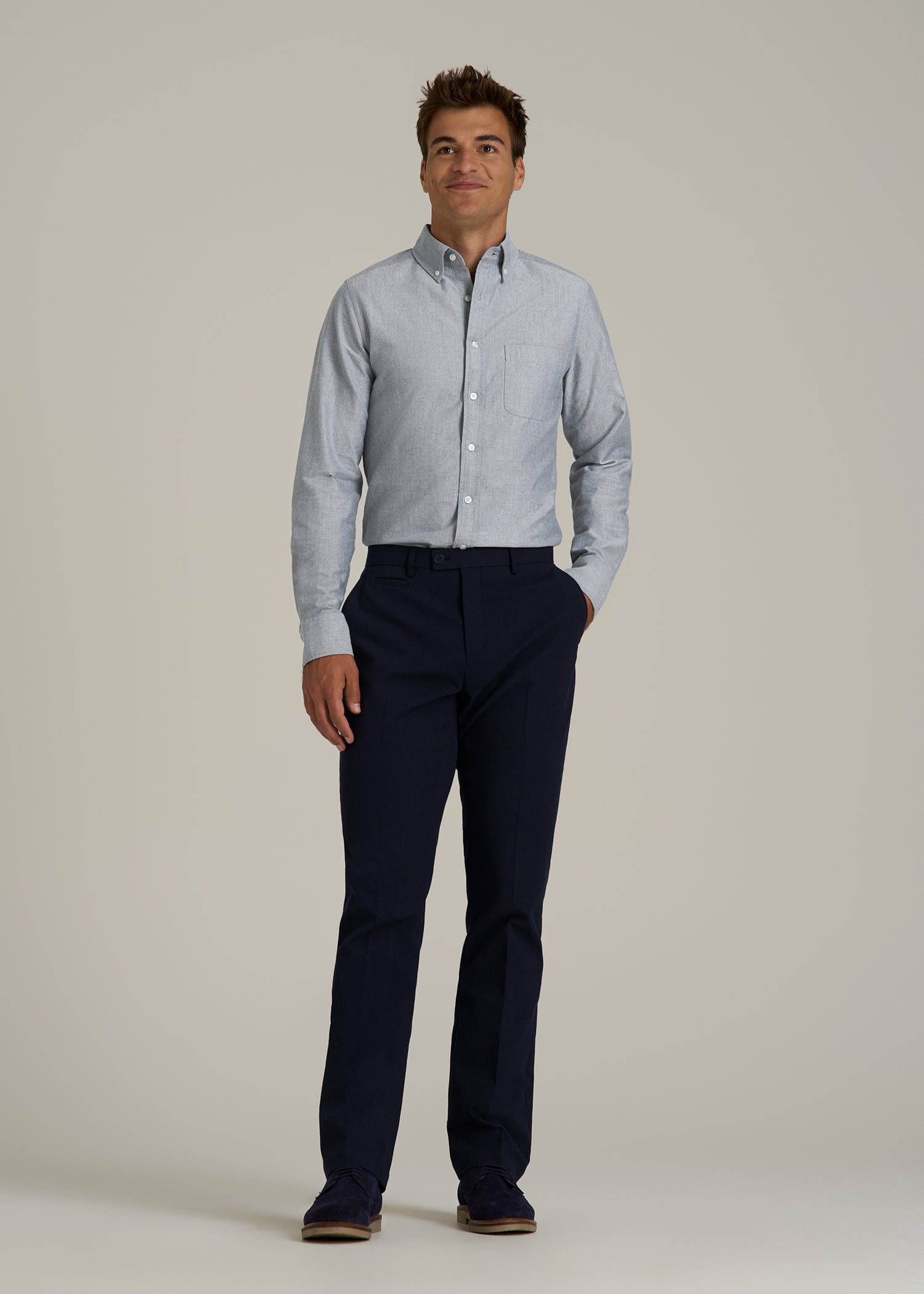 Oxford Cloth Button Down Shirt for Tall Men in Tradewinds Blue