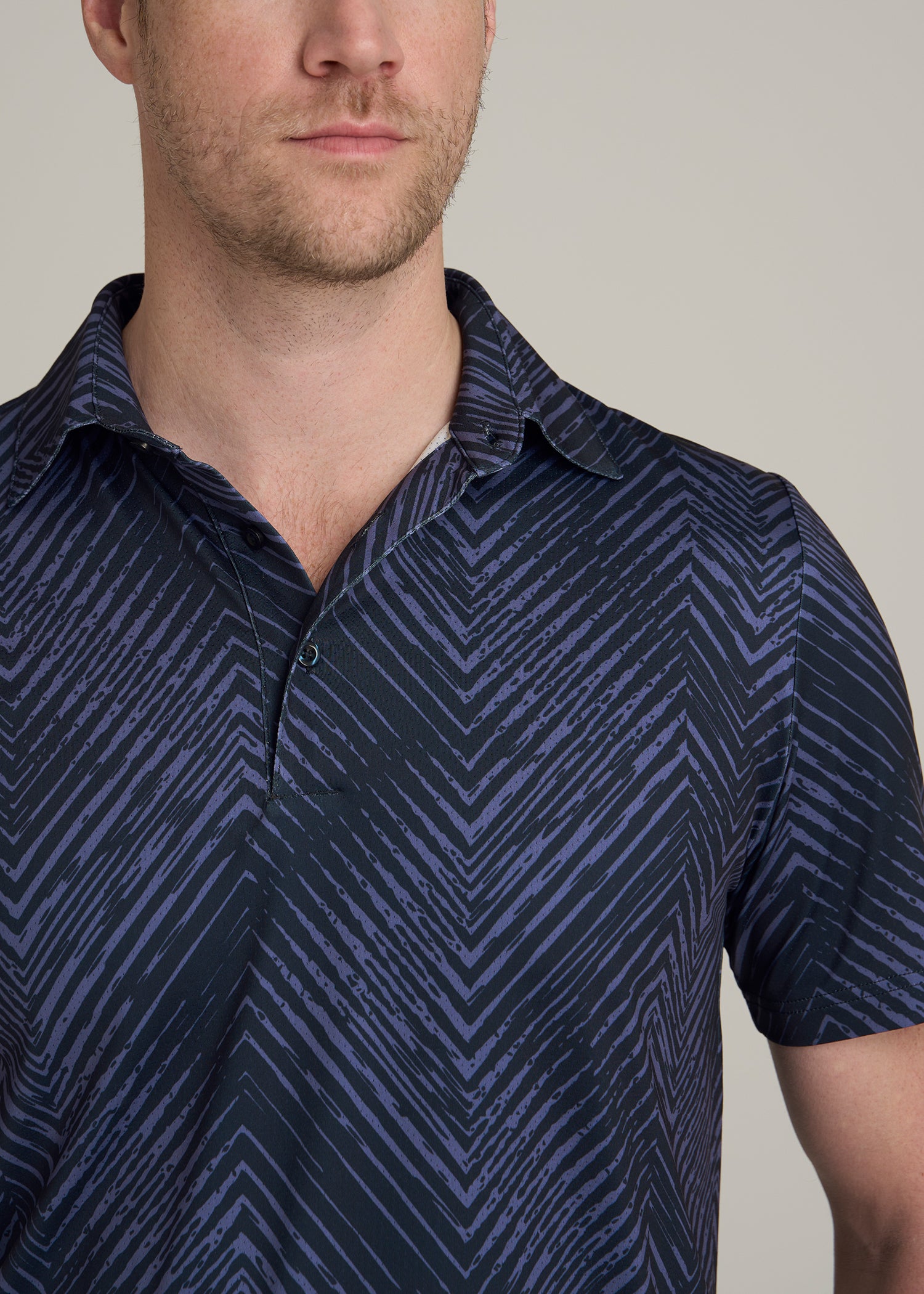 Golf Performance Polo Shirt for Tall Men in Future Dusk Chevron