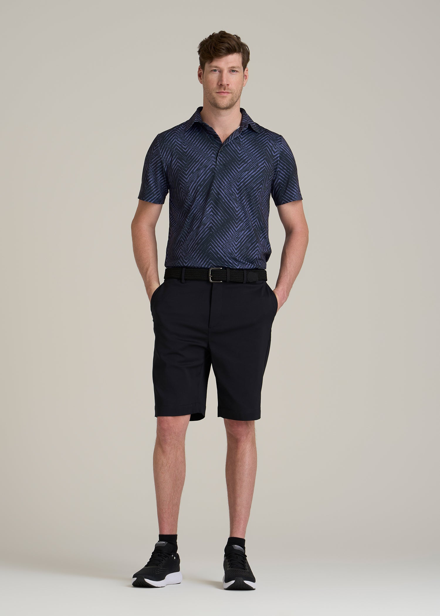 Golf Performance Polo Shirt for Tall Men in Future Dusk Chevron