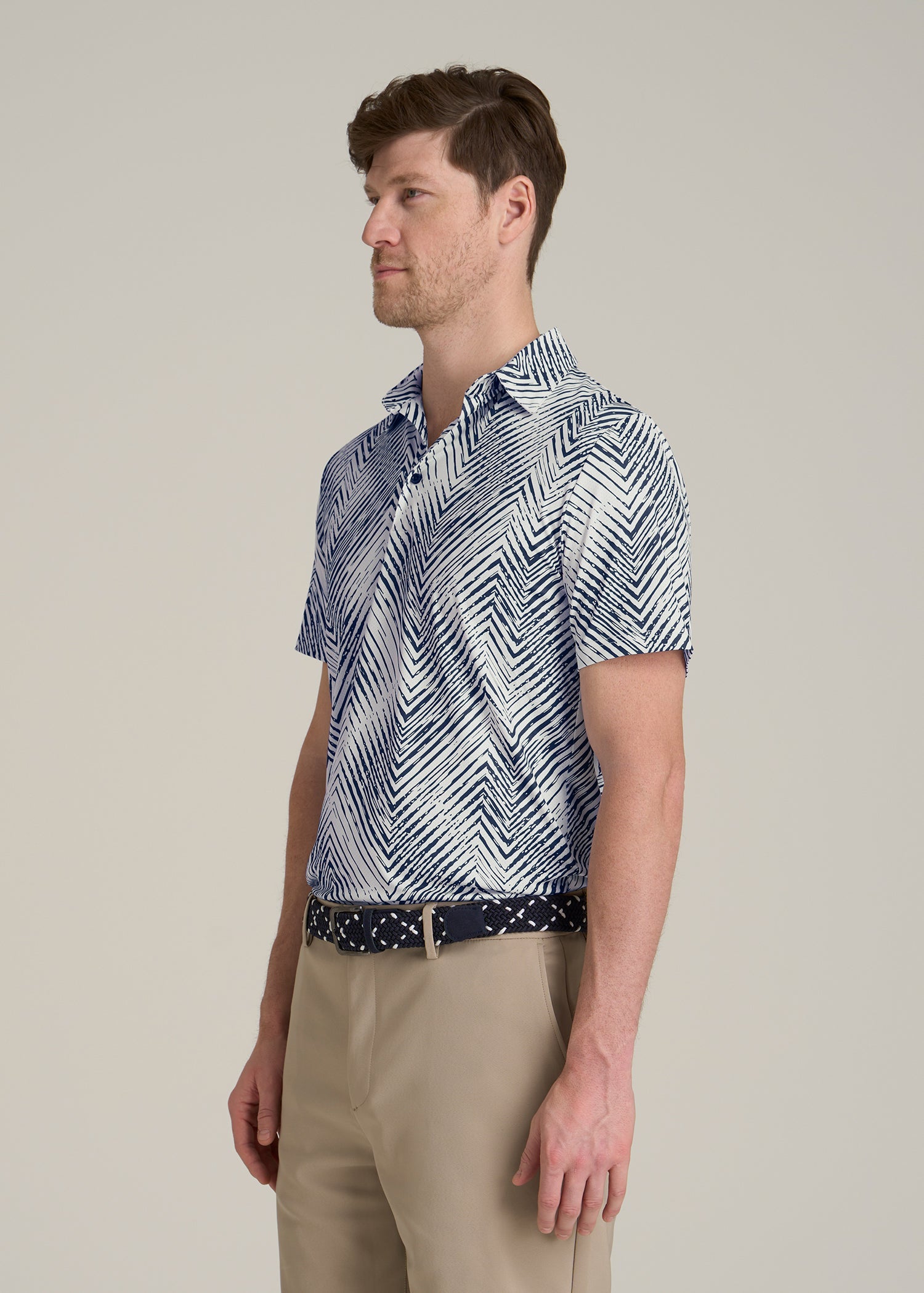 Golf Performance Polo Shirt for Tall Men in Navy Chevron