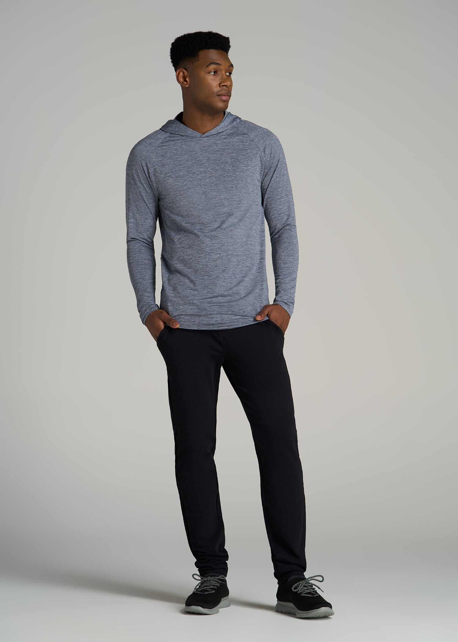 A.T. Performance Training Hoodie for Tall Men in Navy Space Dye