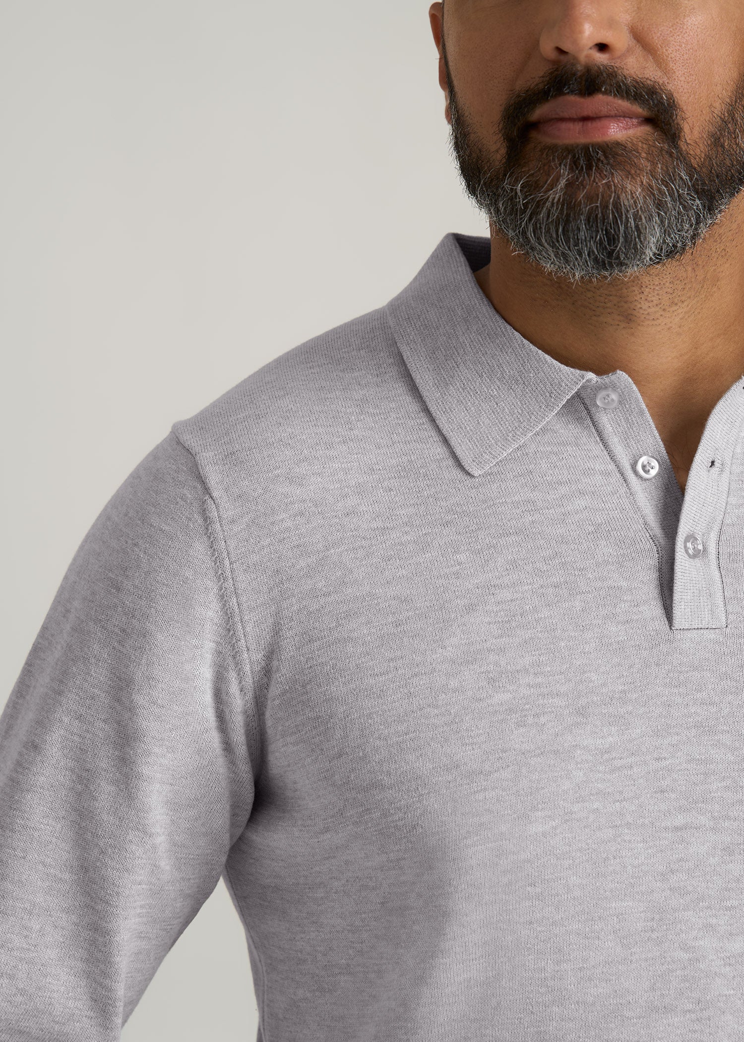 Polo Sweater for Tall Men in Light Grey