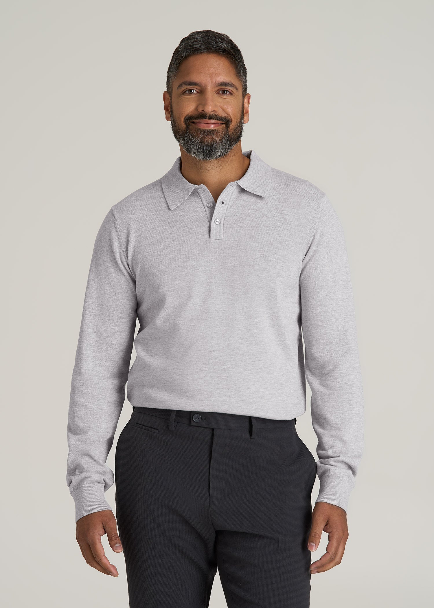Polo Sweater for Tall Men in Light Grey