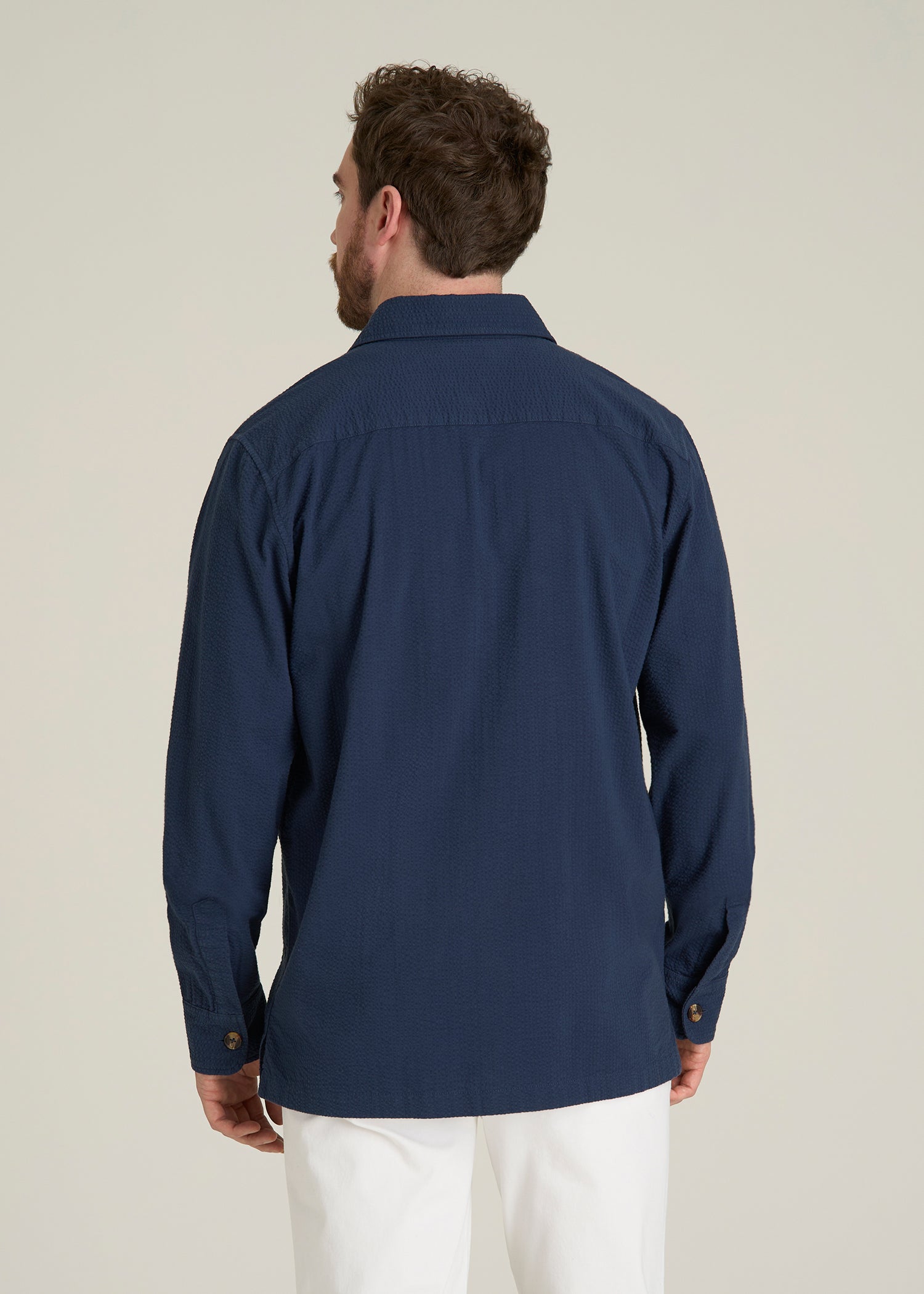 Seersucker Overshirt for Tall Men in Navy Blue