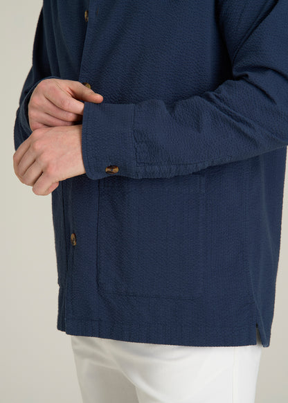 Seersucker Overshirt for Tall Men in Navy Blue