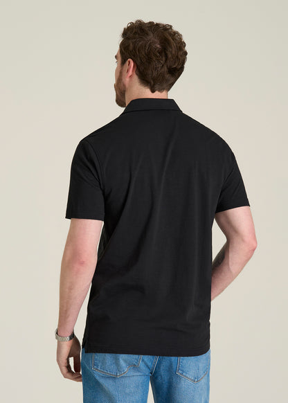 Slub Knit Polo with Pocket for Tall Men in Black