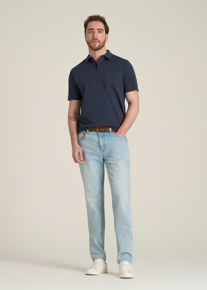 Slub Knit Polo with Pocket for Tall Men in Navy