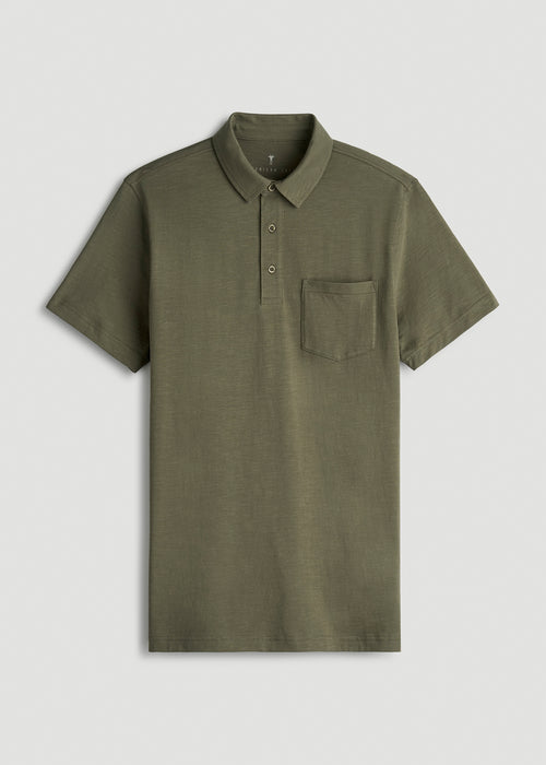 Slub Knit Polo with Pocket for Tall Men in Olive