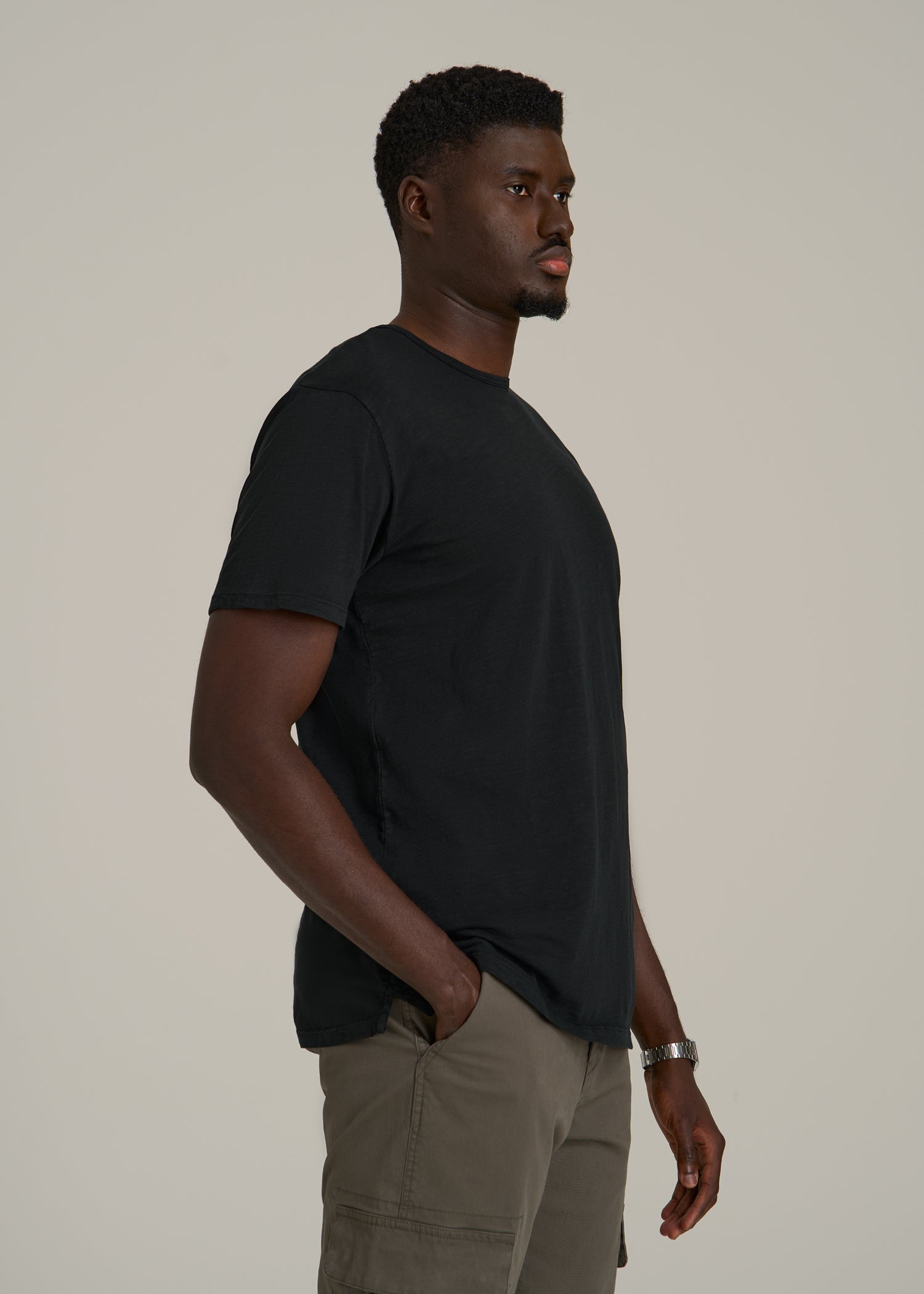 REGULAR-FIT Slub Tee for Tall Men in Black