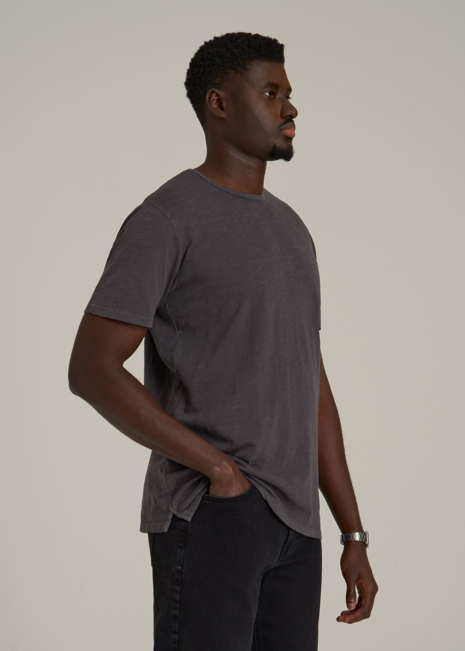 REGULAR-FIT Slub Tee for Tall Men in Charcoal