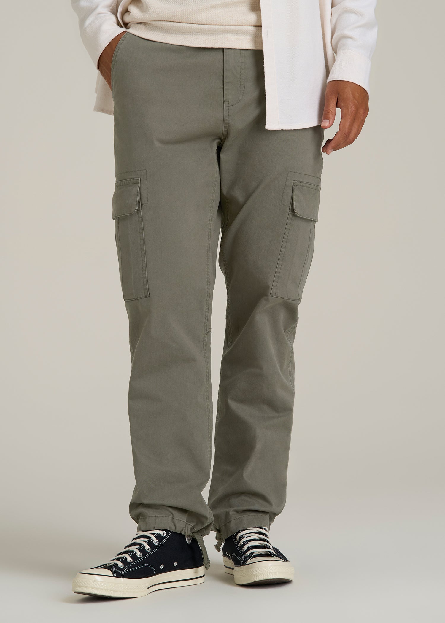 Straight Fit Vintage Washed Cargo Pants for Tall Men in Camper Green