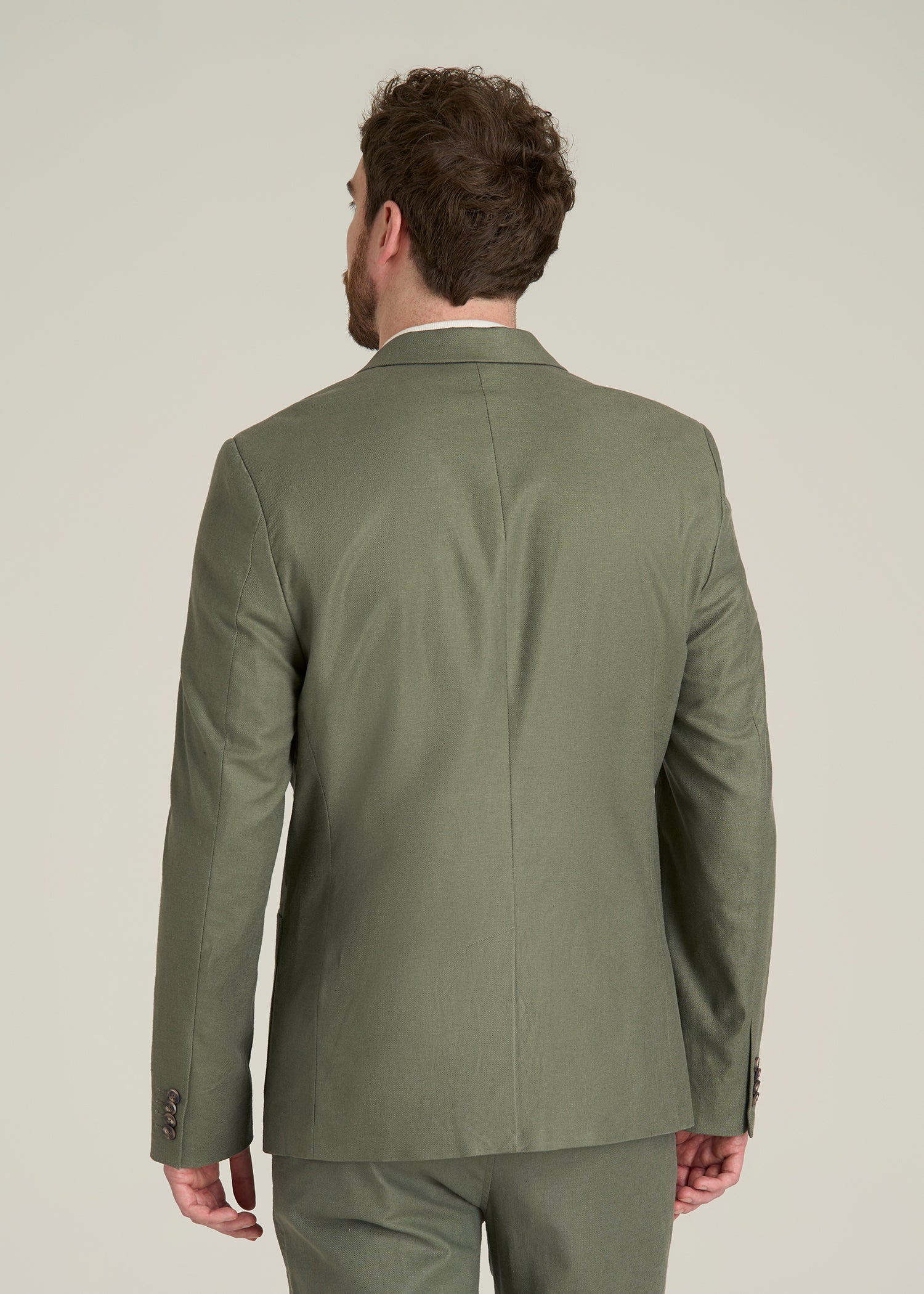 Stretch Cotton Linen Blend Blazer for Tall Men in Olive