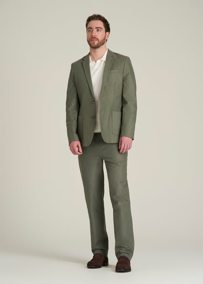 Stretch Cotton Linen Blend Blazer for Tall Men in Olive