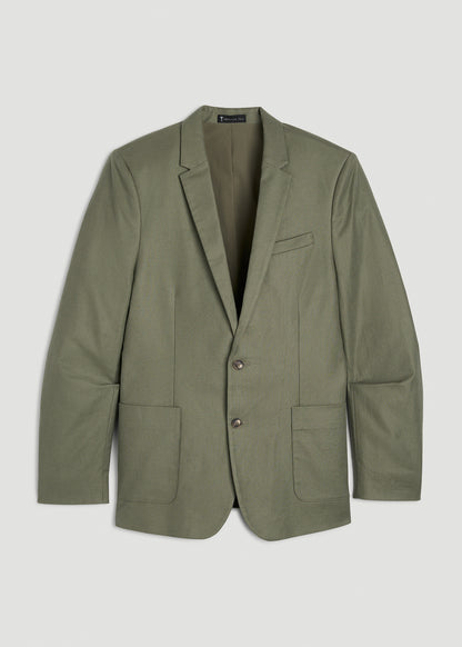 Stretch Cotton Linen Blend Blazer for Tall Men in Olive