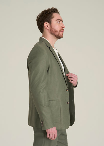 Stretch Cotton Linen Blend Blazer for Tall Men in Olive