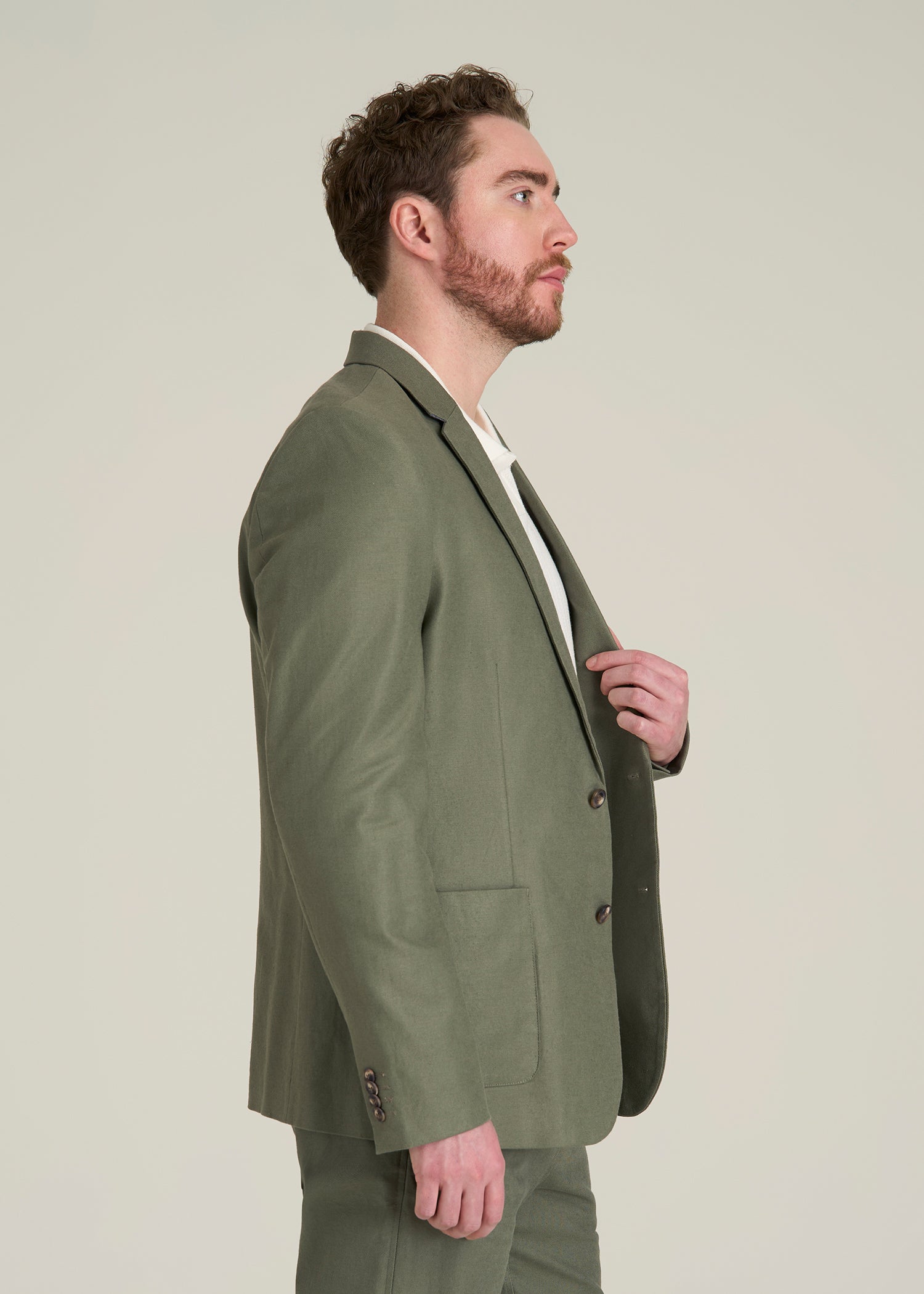 Stretch Cotton Linen Blend Blazer for Tall Men in Olive