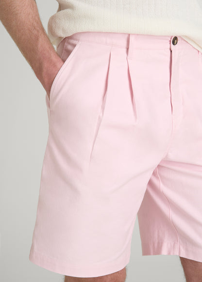 Stretch Cotton Linen Blend Shorts for Tall Men in Barely Pink