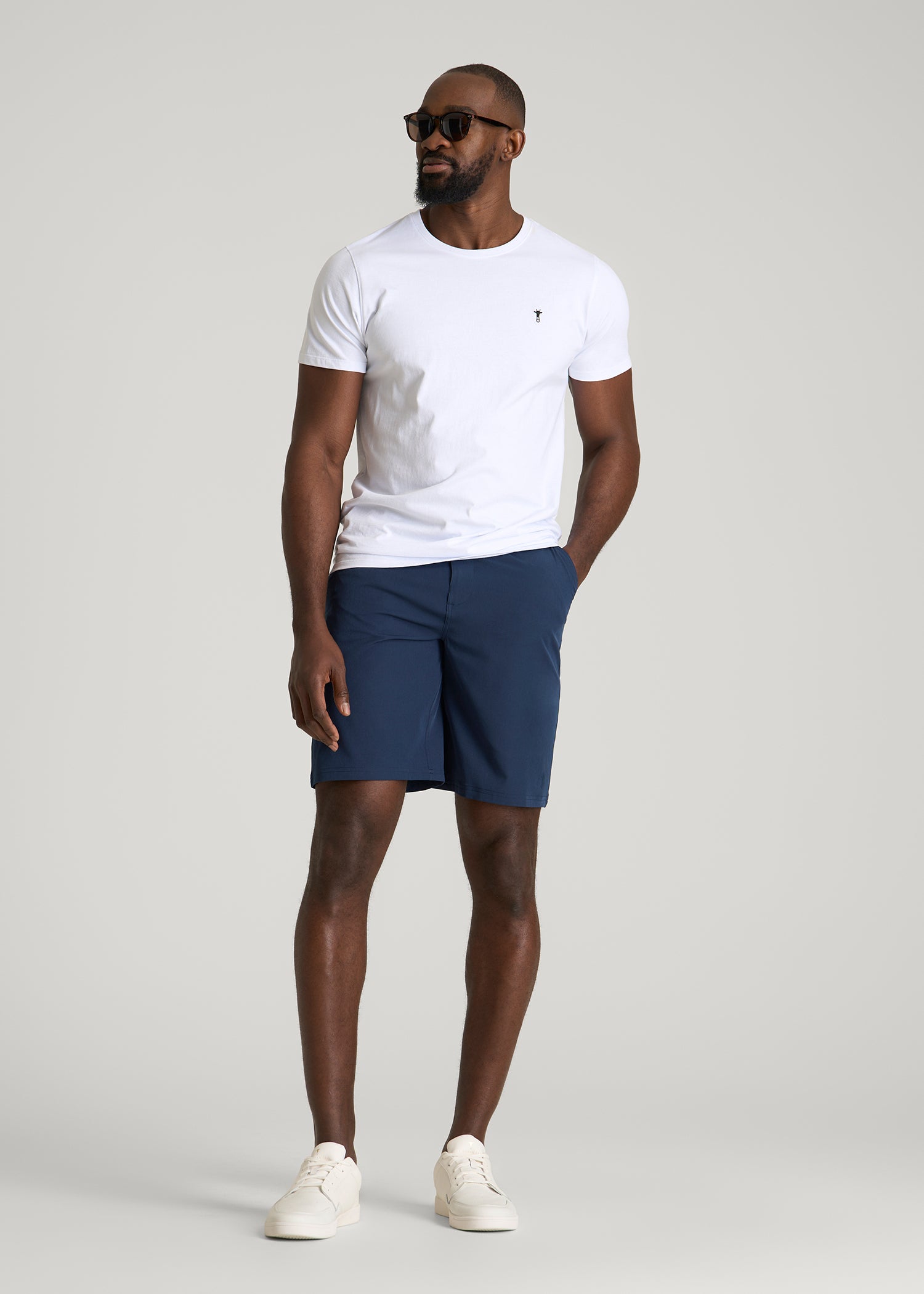 Stretch Hybrid Shorts for Tall Men in Navy Blue