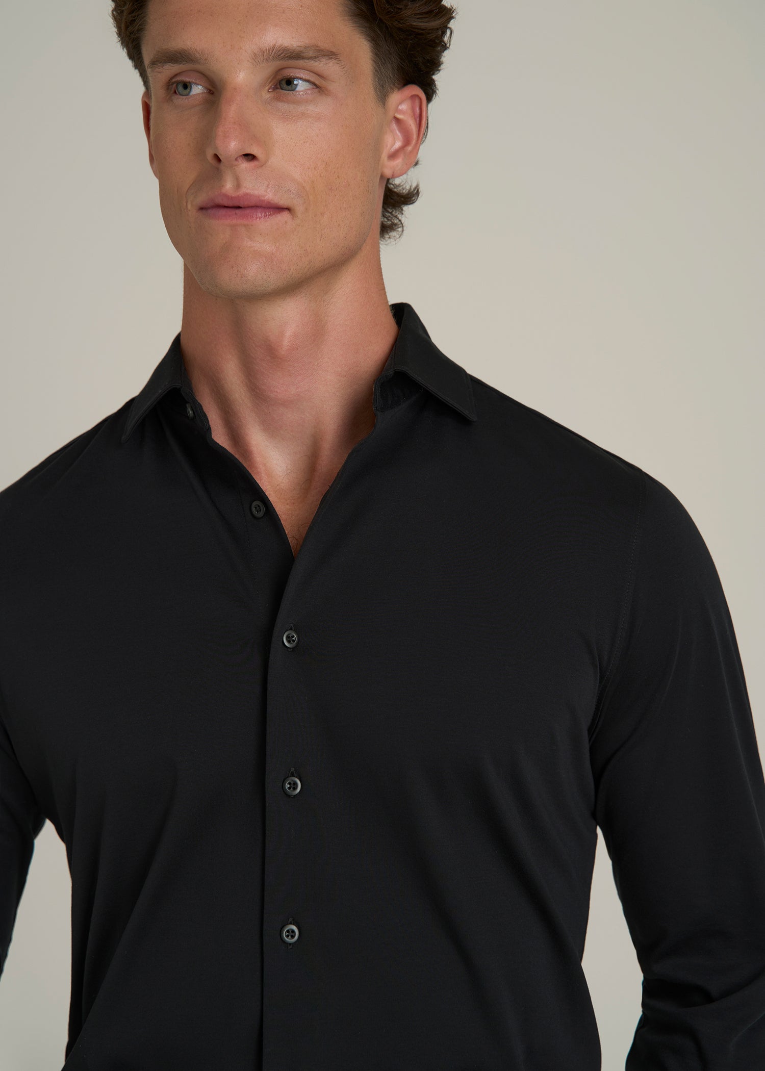 Stretch Jersey Dress Shirt for Tall Men in Black