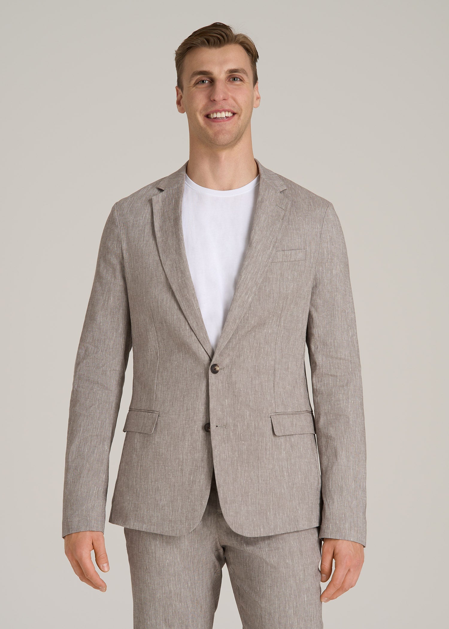 Stretch Linen Blazer for Tall Men in Brown Linen