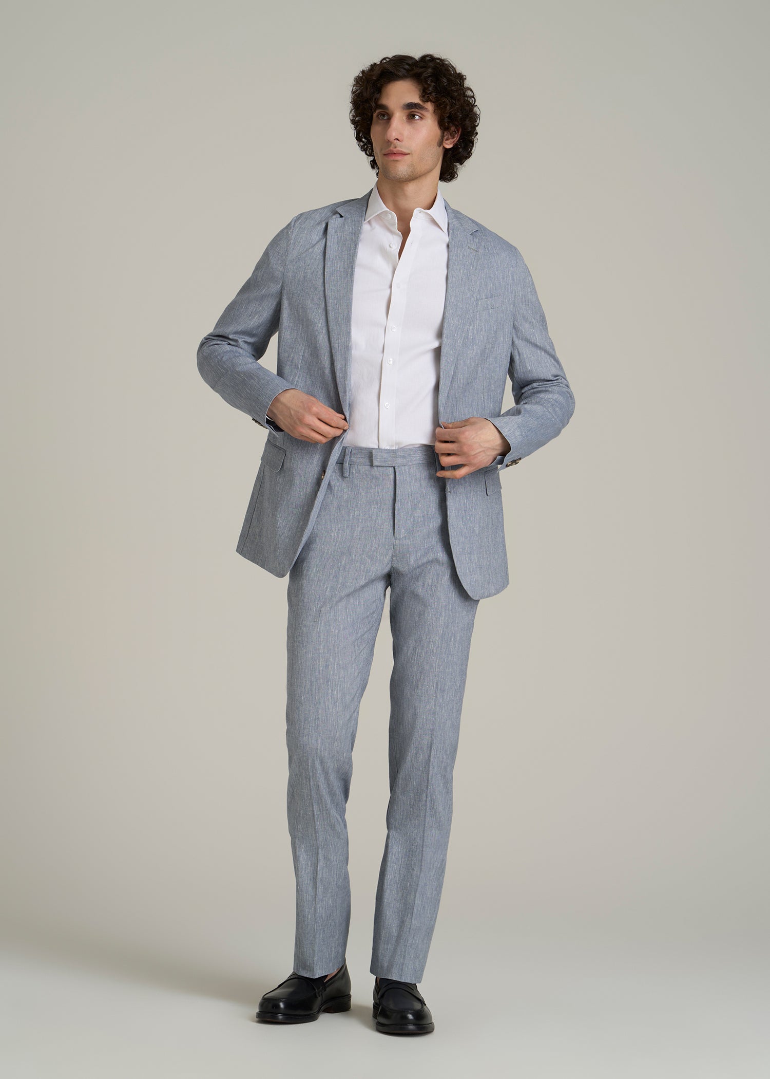 Stretch Linen Blazer for Tall Men in Navy Linen