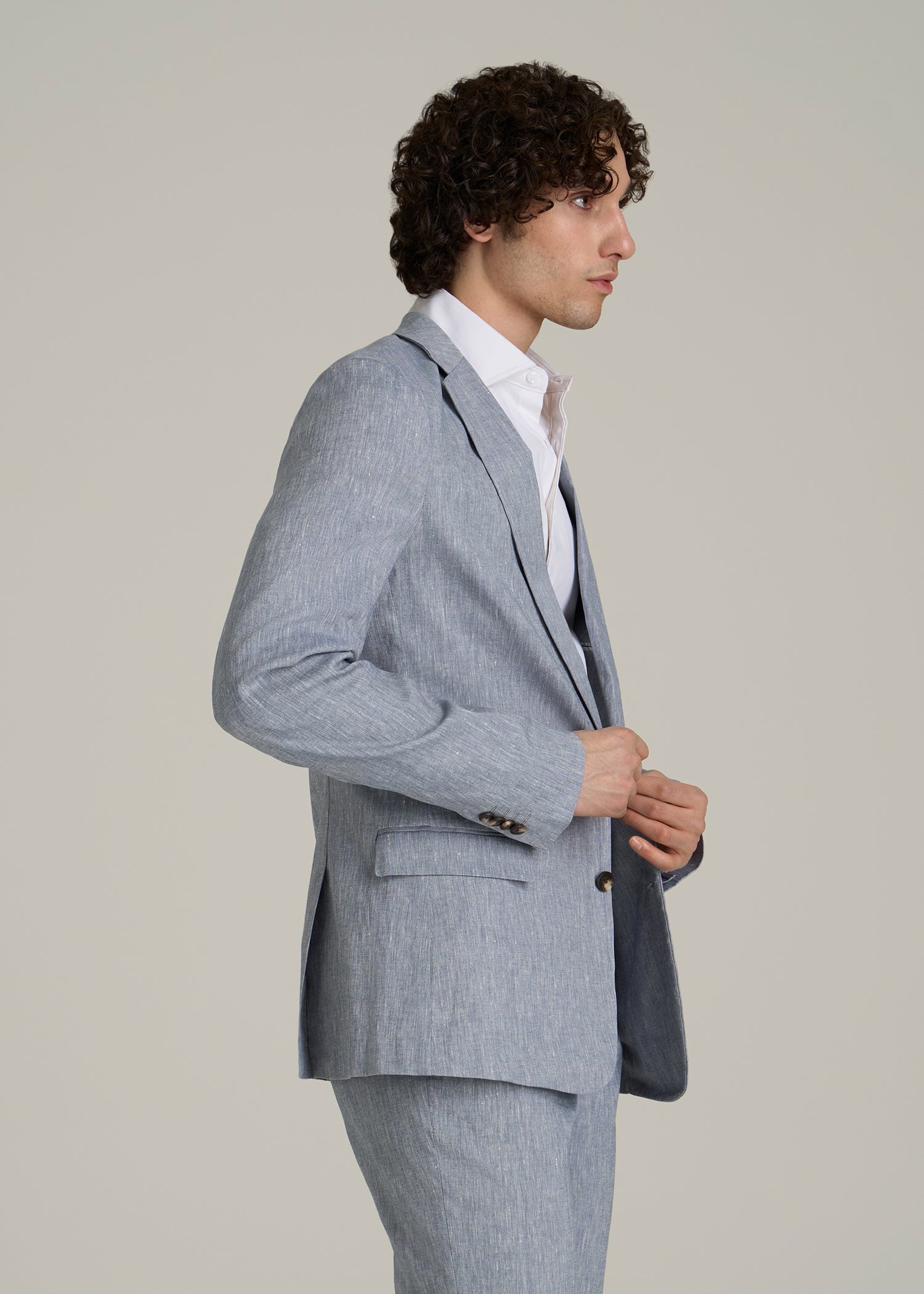 Stretch Linen Blazer for Tall Men in Navy Linen