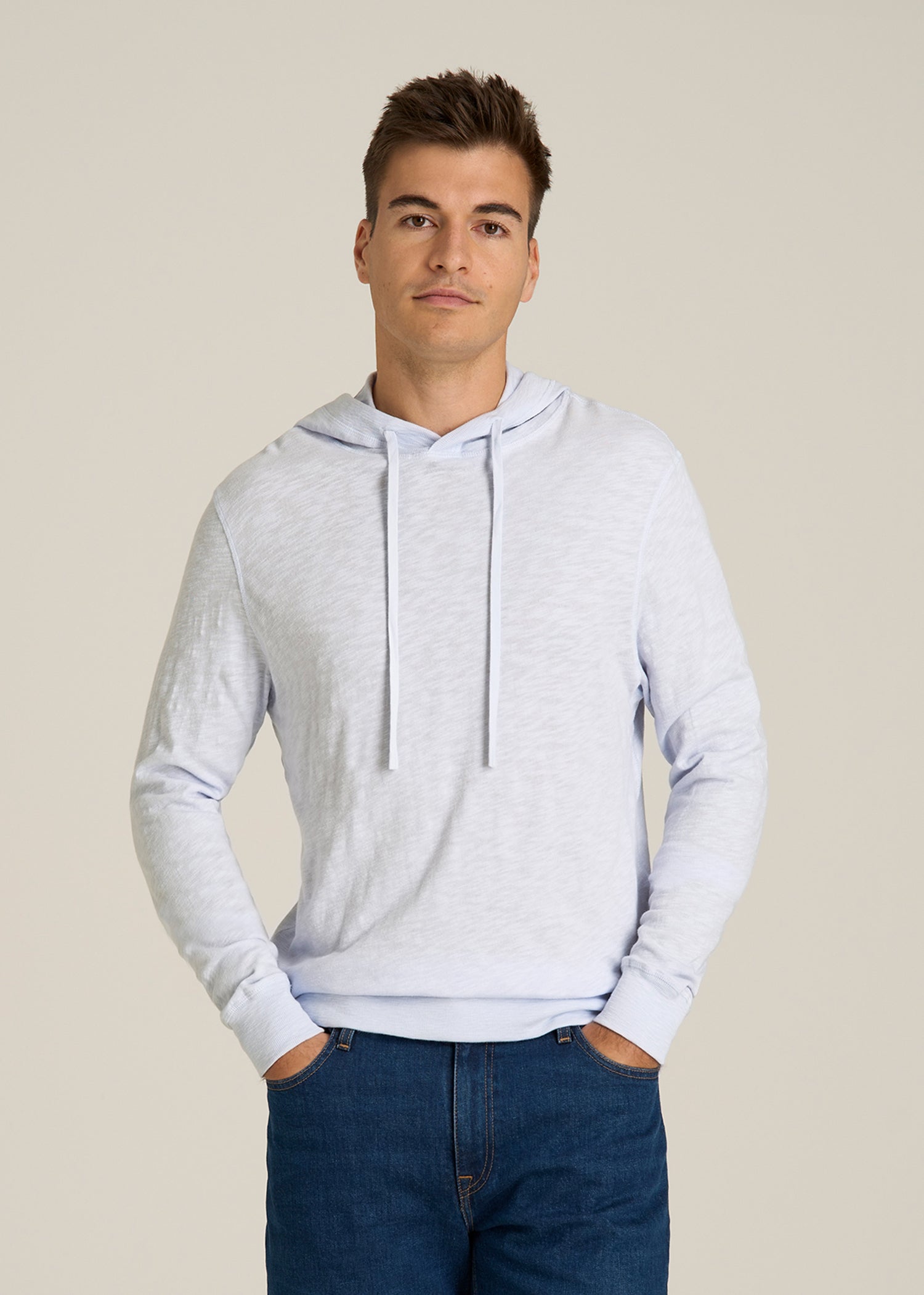 Sunwashed Slub Pullover Hoodie for Tall Men in Airy Blue
