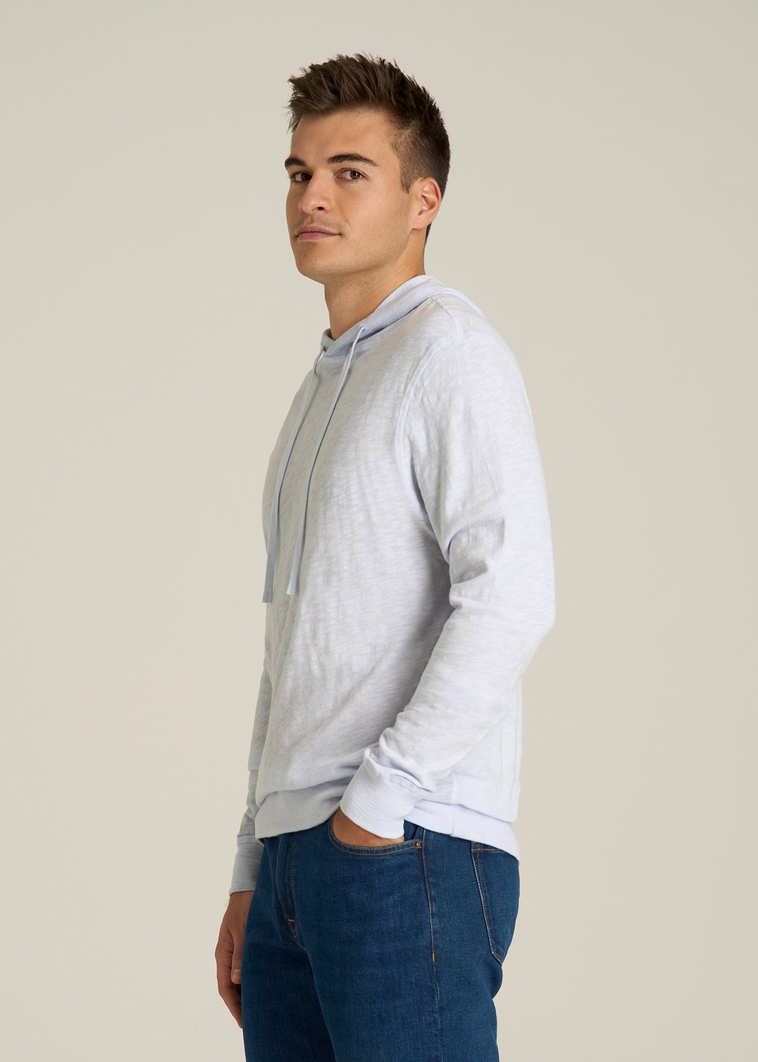 Sunwashed Slub Pullover Hoodie for Tall Men in Airy Blue