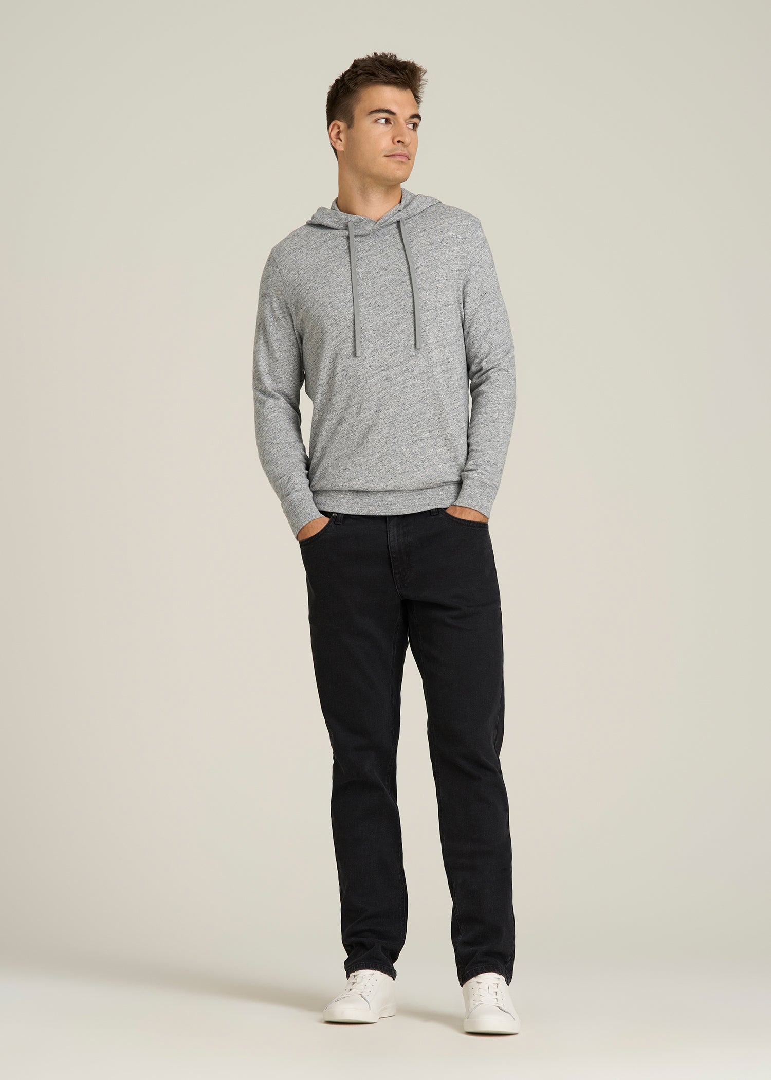 Sunwashed Slub Pullover Hoodie for Tall Men in Heathered Grey