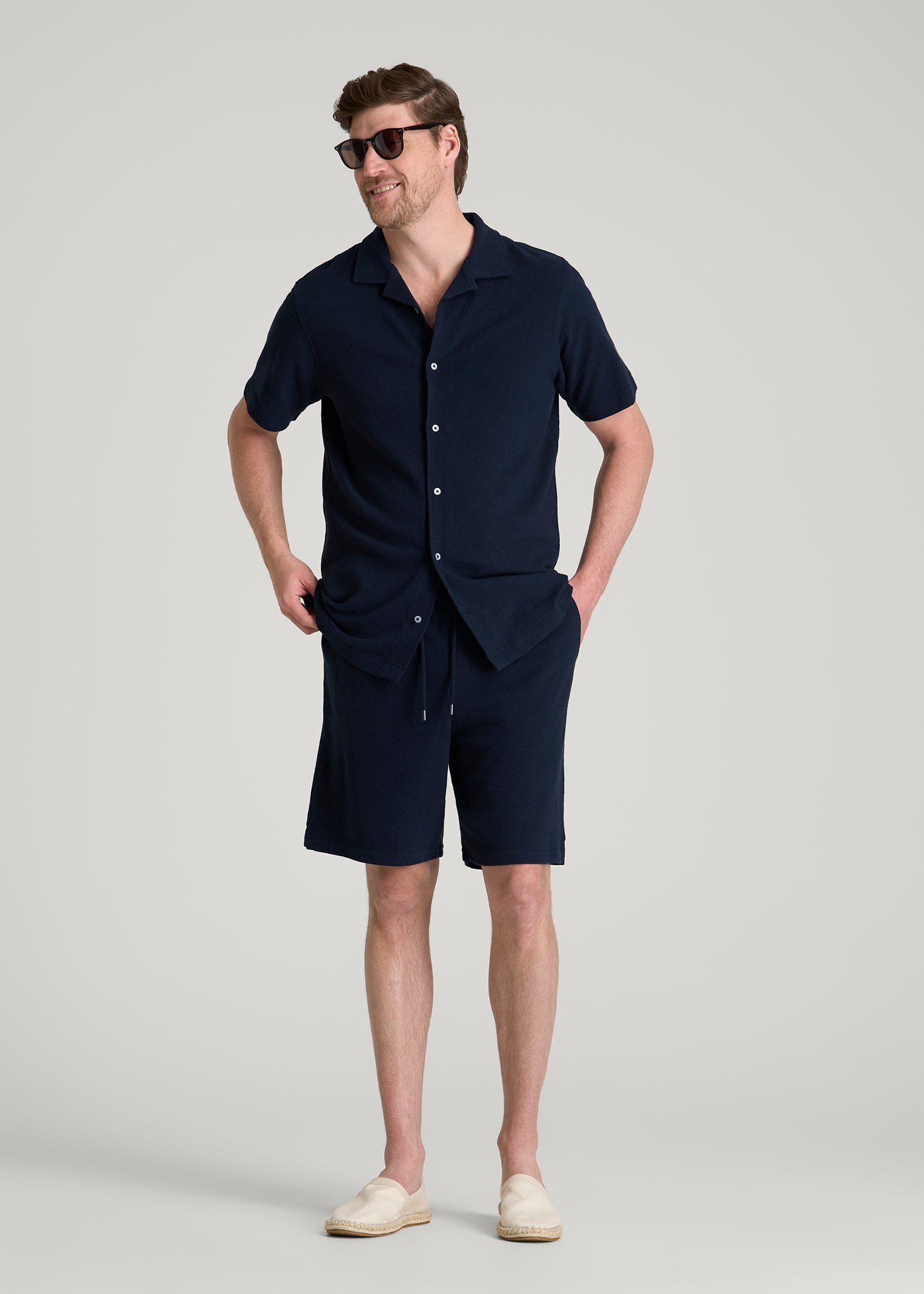 Terry Cotton Polo Cardigan for Tall Men in Patriot Blue