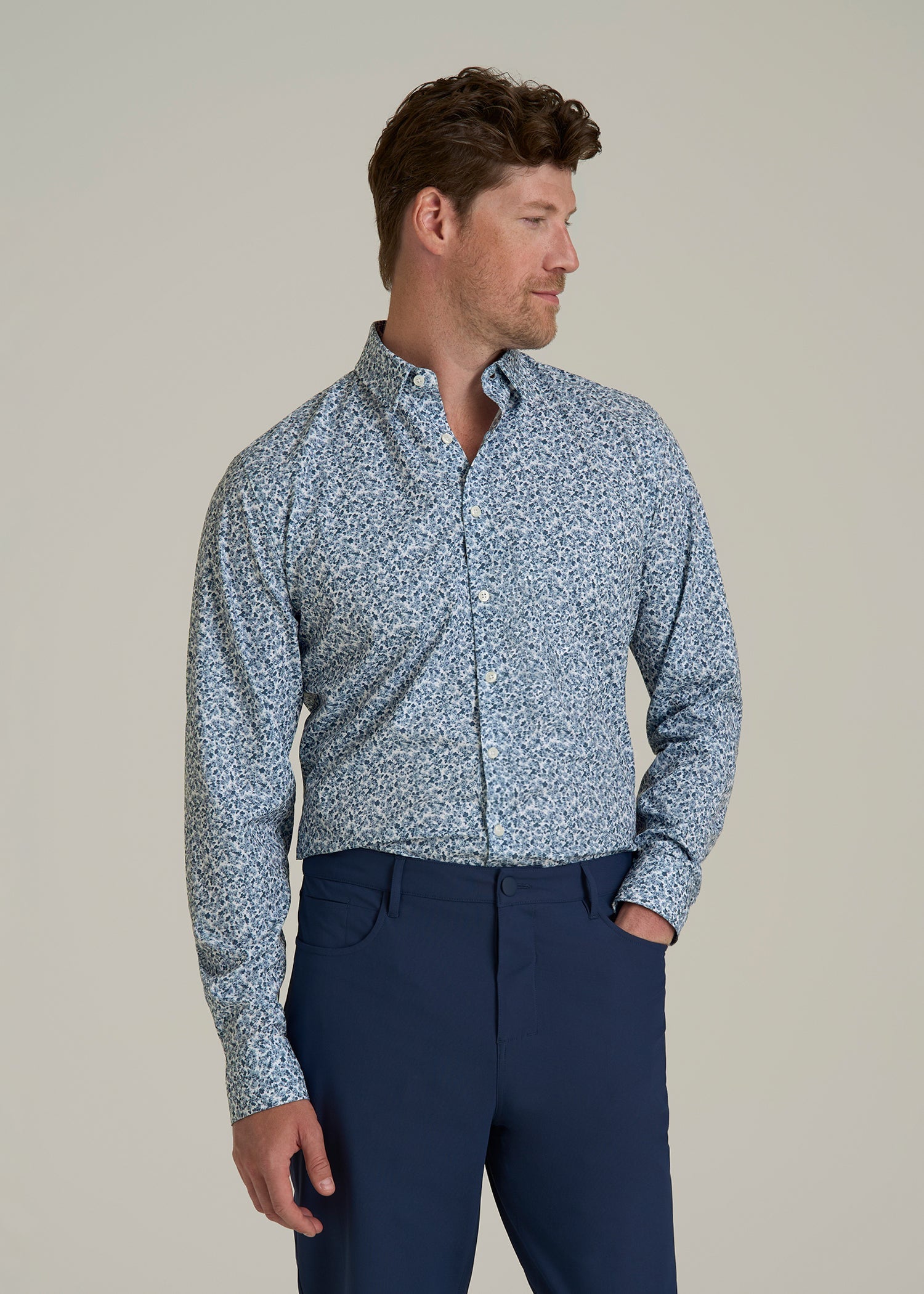 Traveler Stretch Dress Shirt in Blue Scattered Floral