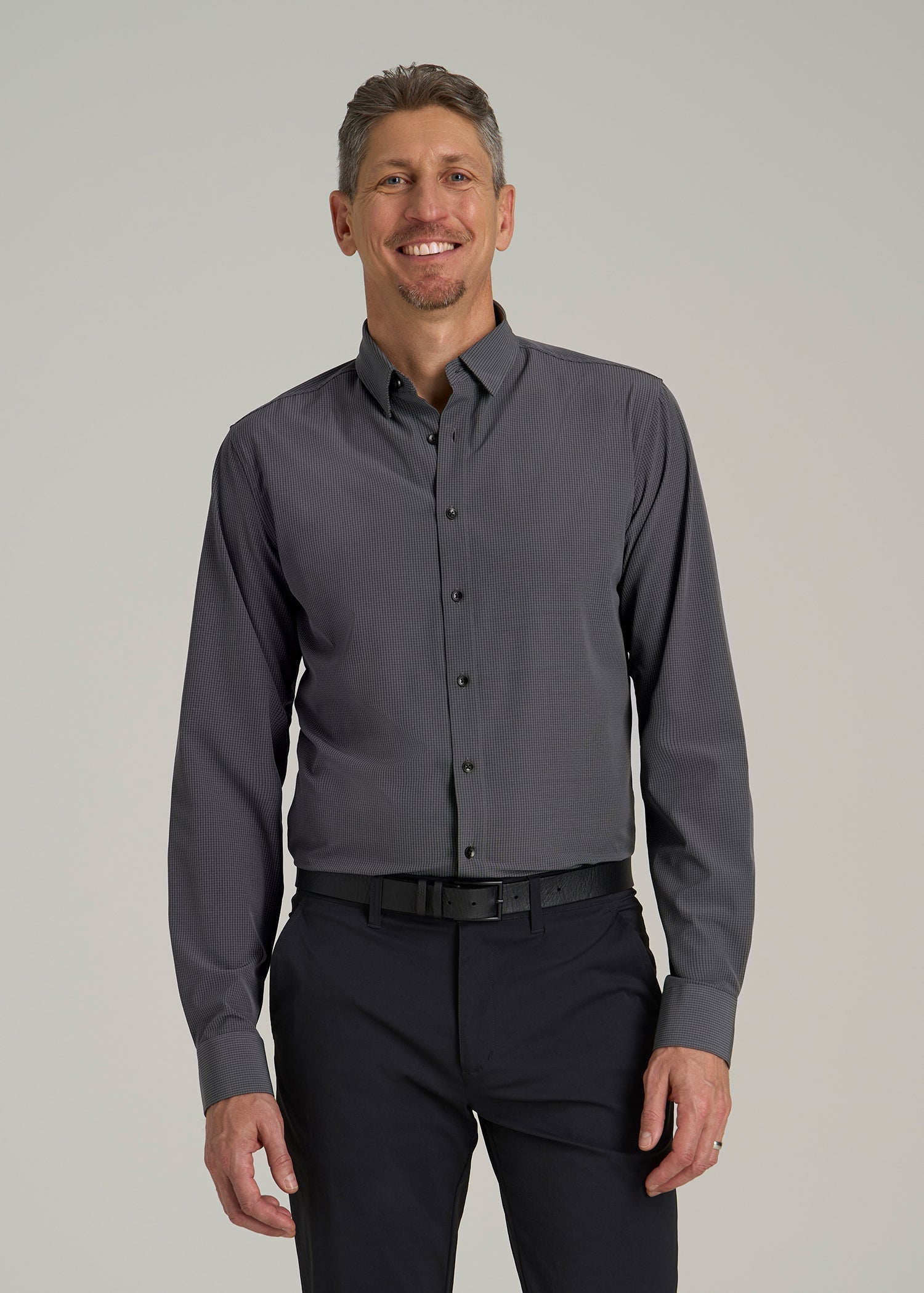 Traveler Stretch Dress Shirt in Charcoal Micro Check