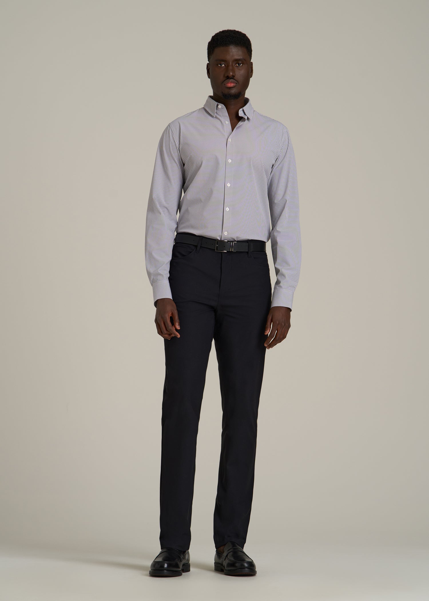 Traveler Stretch Dress Shirt in Grey Mini Plaid