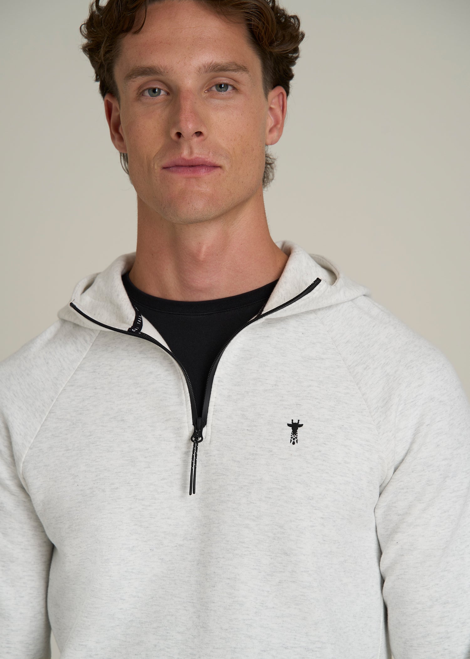 Tech Motion Fleece Hooded Popover for Tall Men in Heather Frost