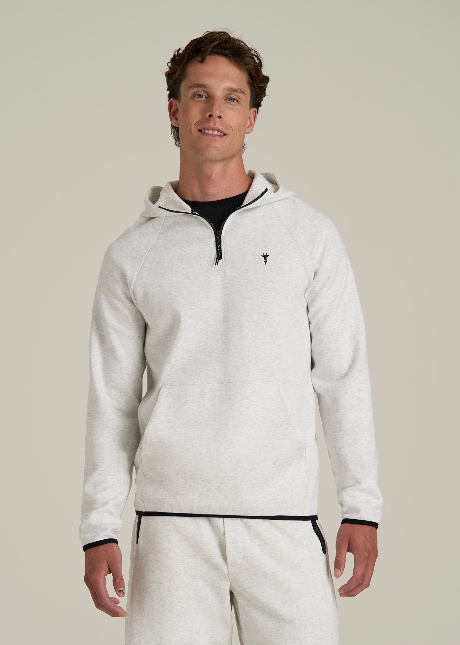 Tech Motion Fleece Hooded Popover for Tall Men in Heather Frost