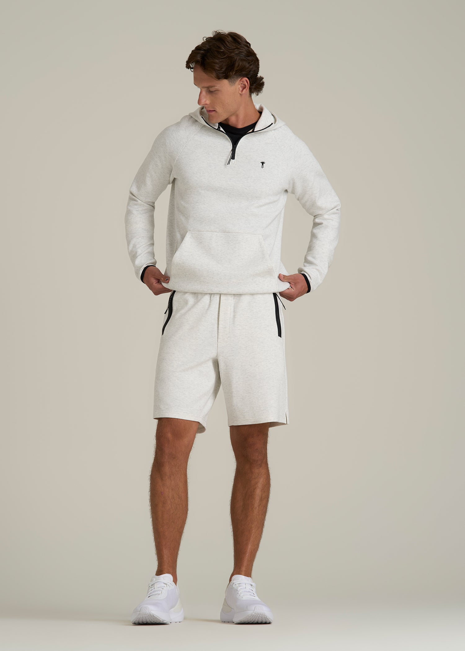 Tech Motion Fleece Hooded Popover for Tall Men in Heather Frost