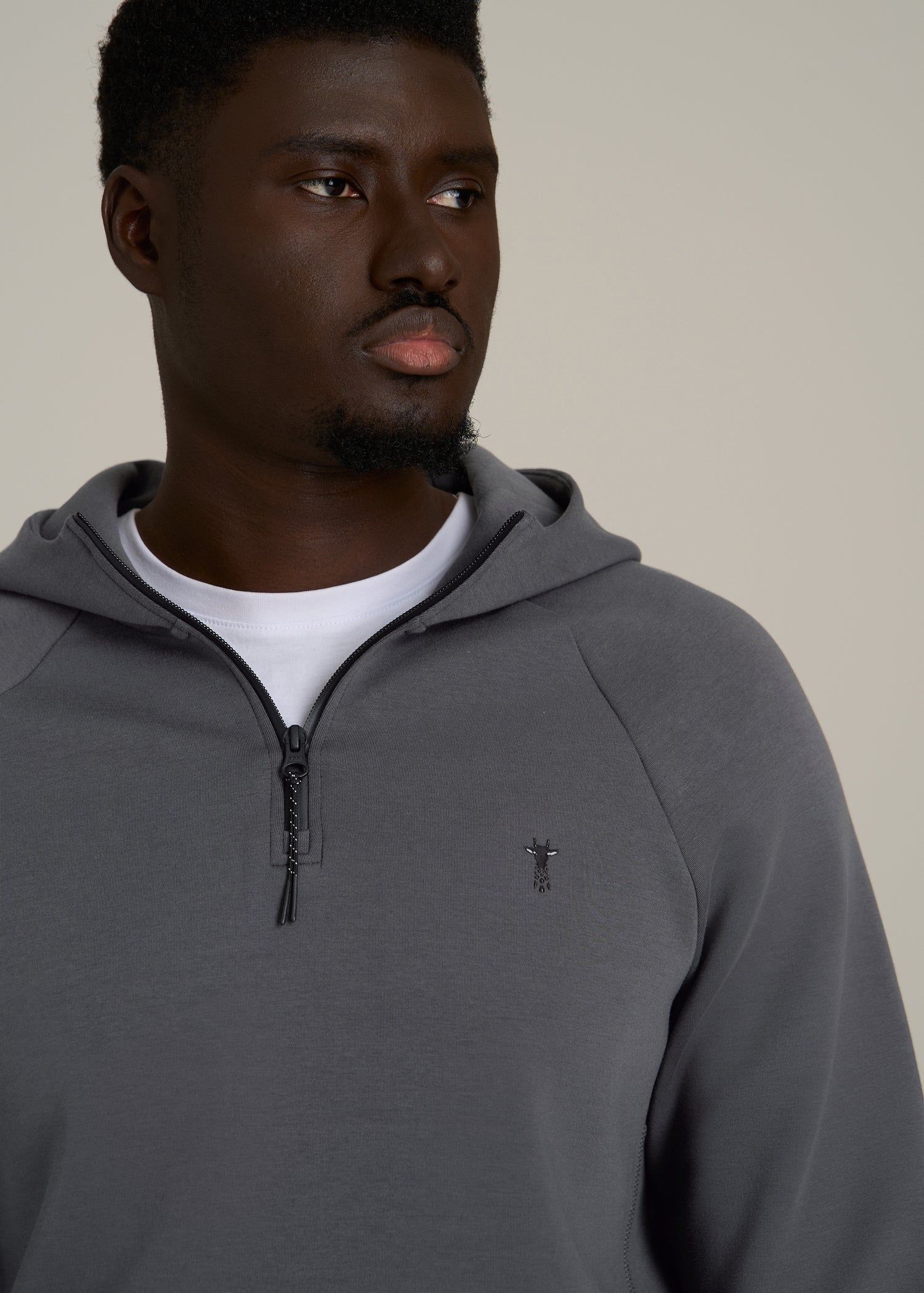 Tech Motion Fleece Hooded Popover for Tall Men in Iron Grey