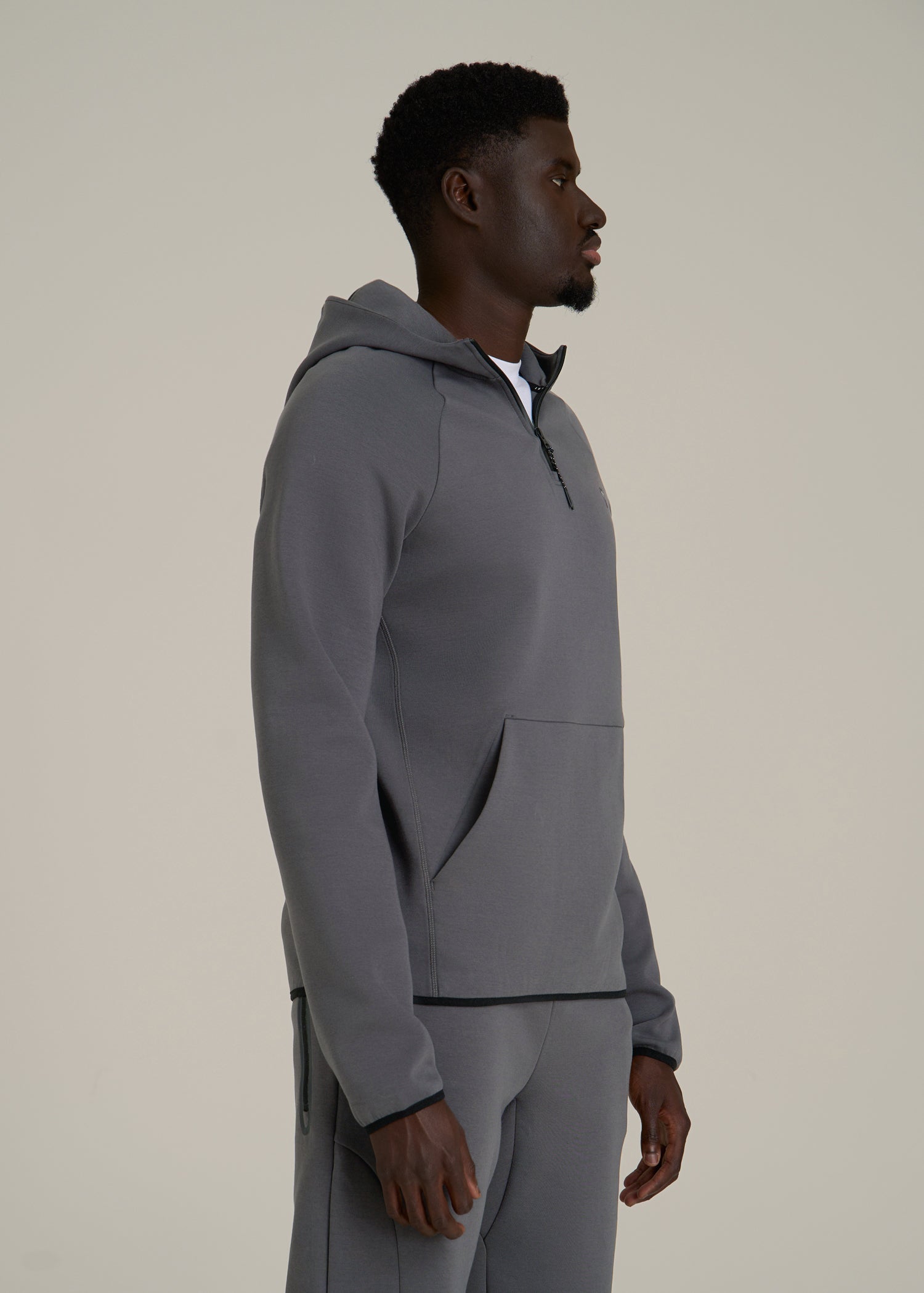 Tech Motion Fleece Hooded Popover for Tall Men in Iron Grey