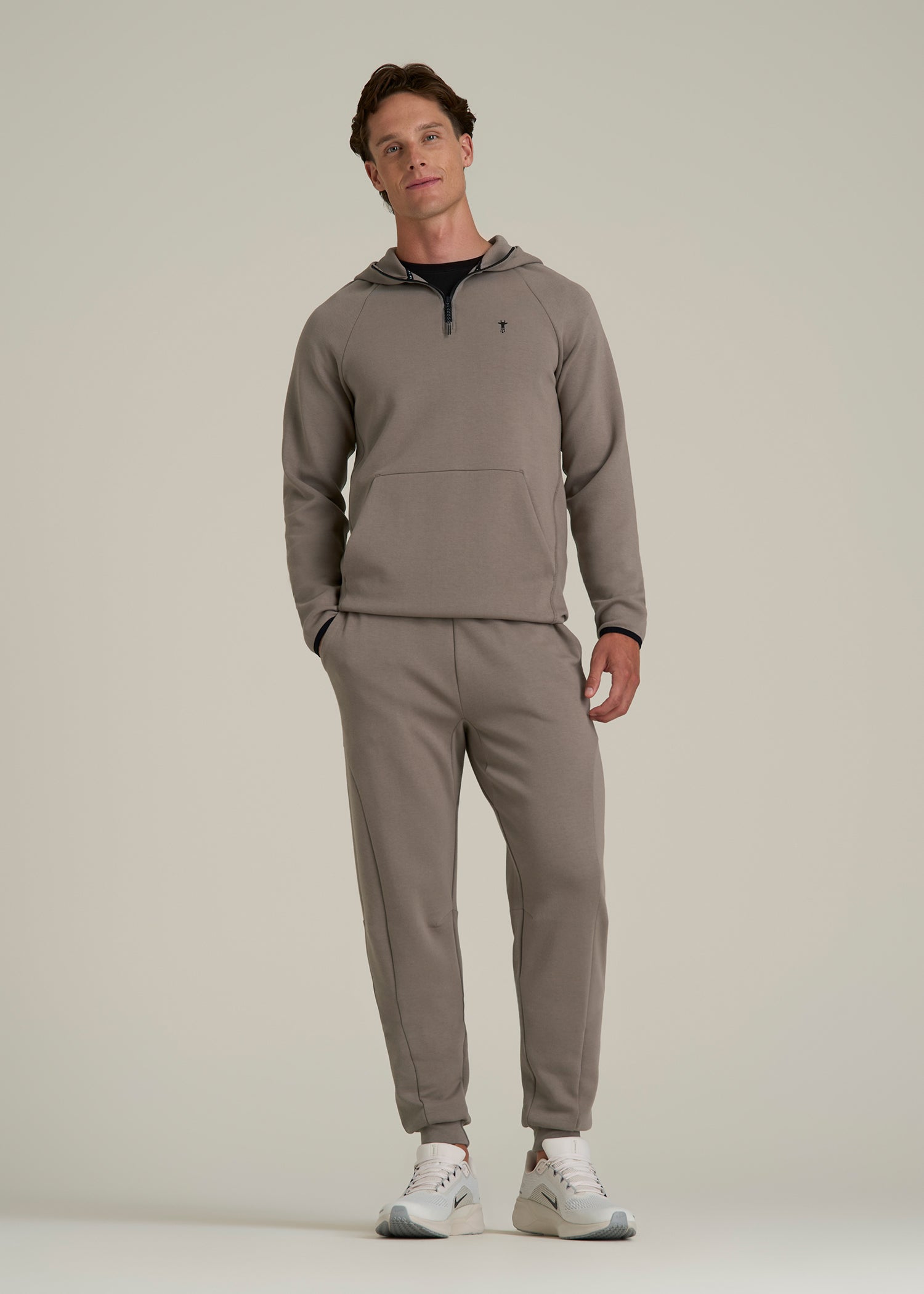Tech Motion Fleece Hooded Popover for Tall Men in Portobello